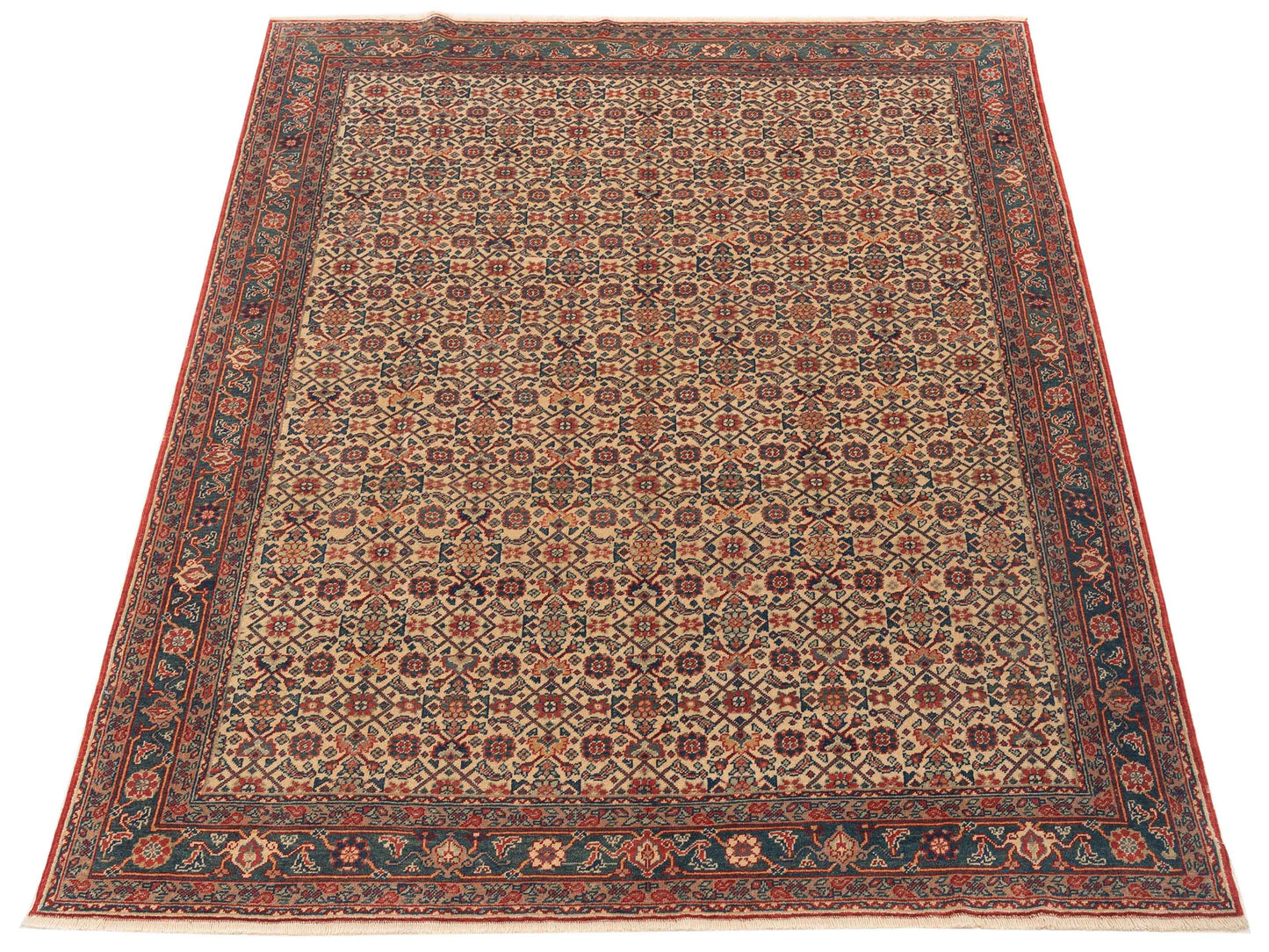 Antique Loom 120628 Ivory Teal Blue 6.11x8.1 Hand Knotted Rug