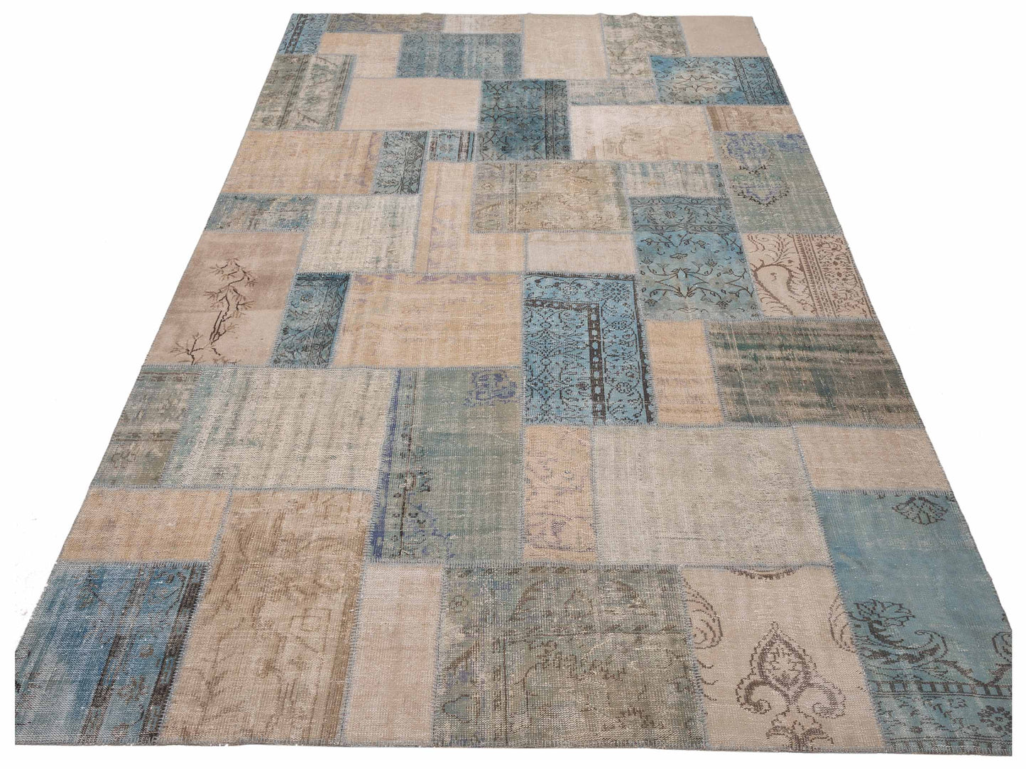 Turkish Vestige Patchwork 111912 Ivory Blue 9.8x13.2 Hand Knotted Rug