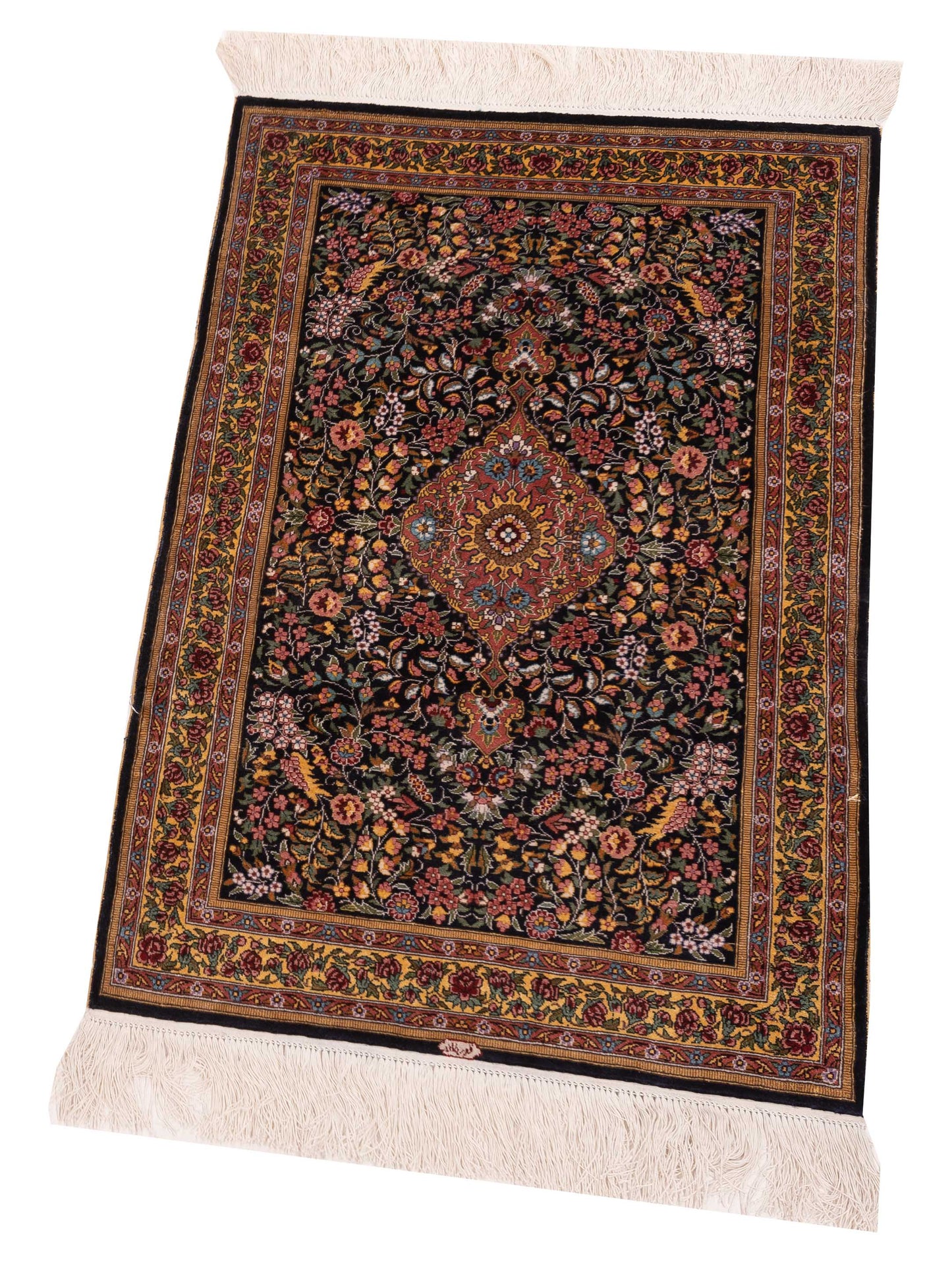 Pure Silk 122375 Black Gold 2x3.2 Hand Knotted Rug