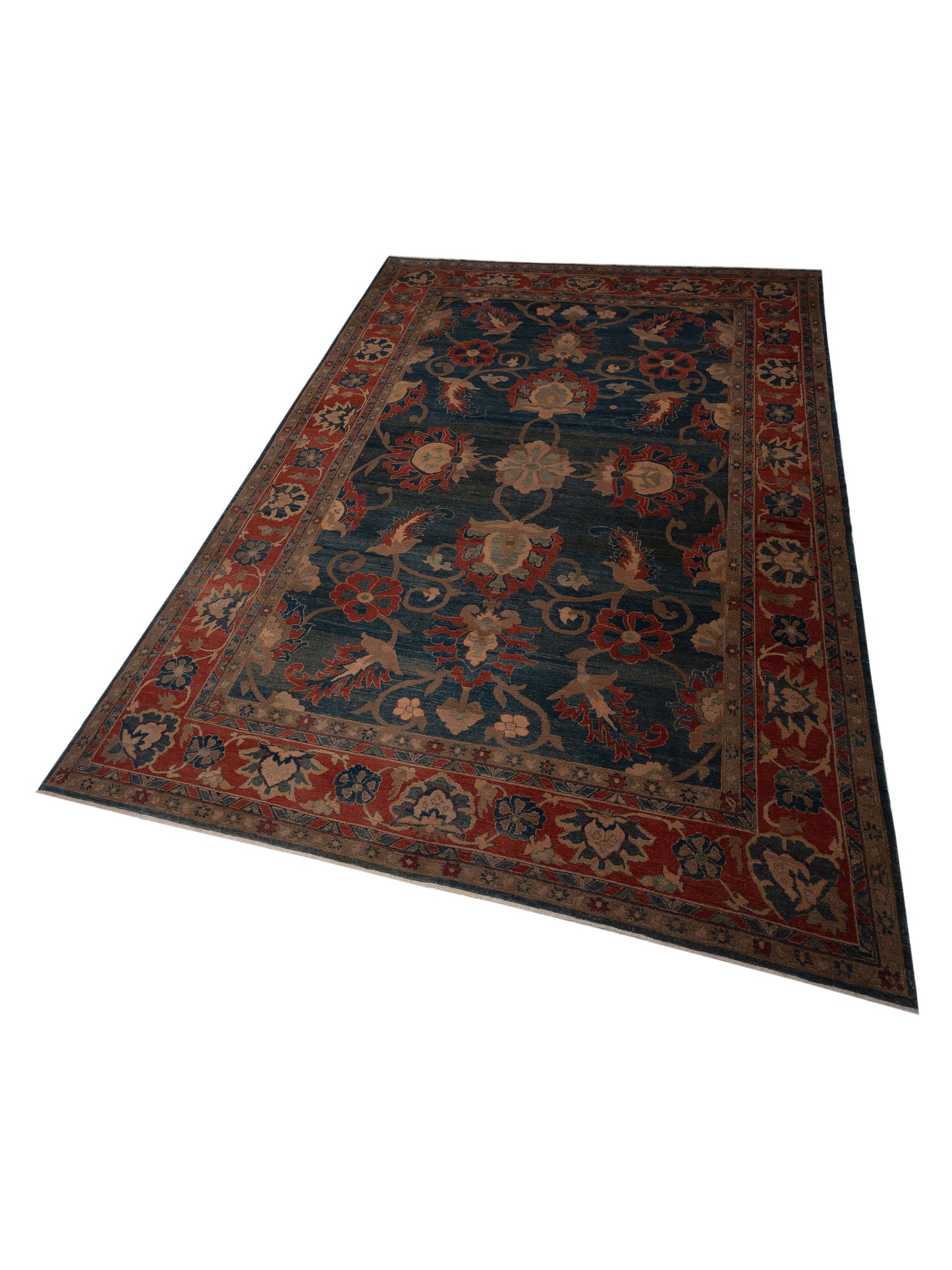 Turkish Elvan 73603 Blue Rust 12.6x17.5 Hand Knotted Rug
