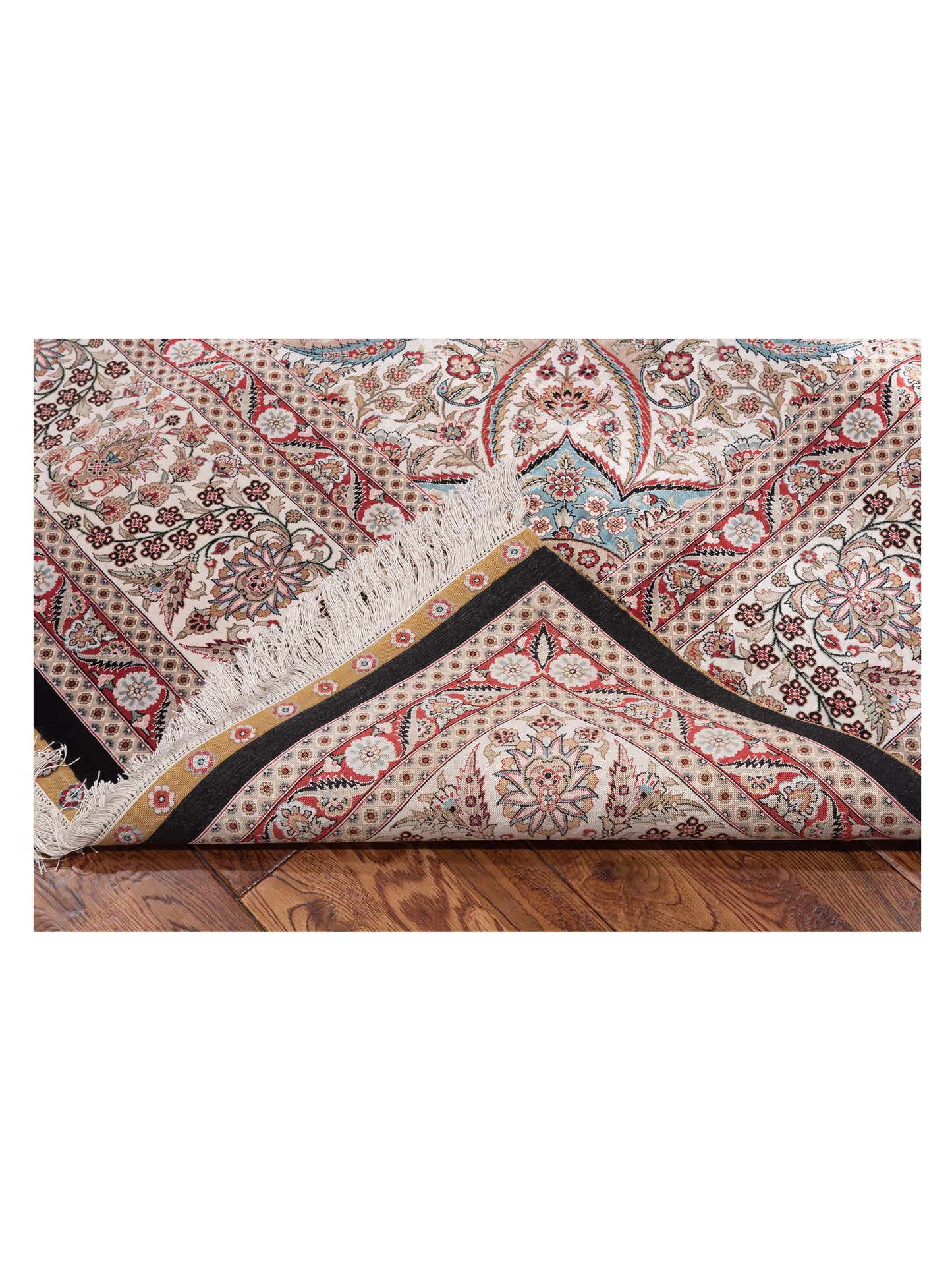 Pure Silk 111769 Black Ivory 8.2x10.1 Hand Knotted Rug