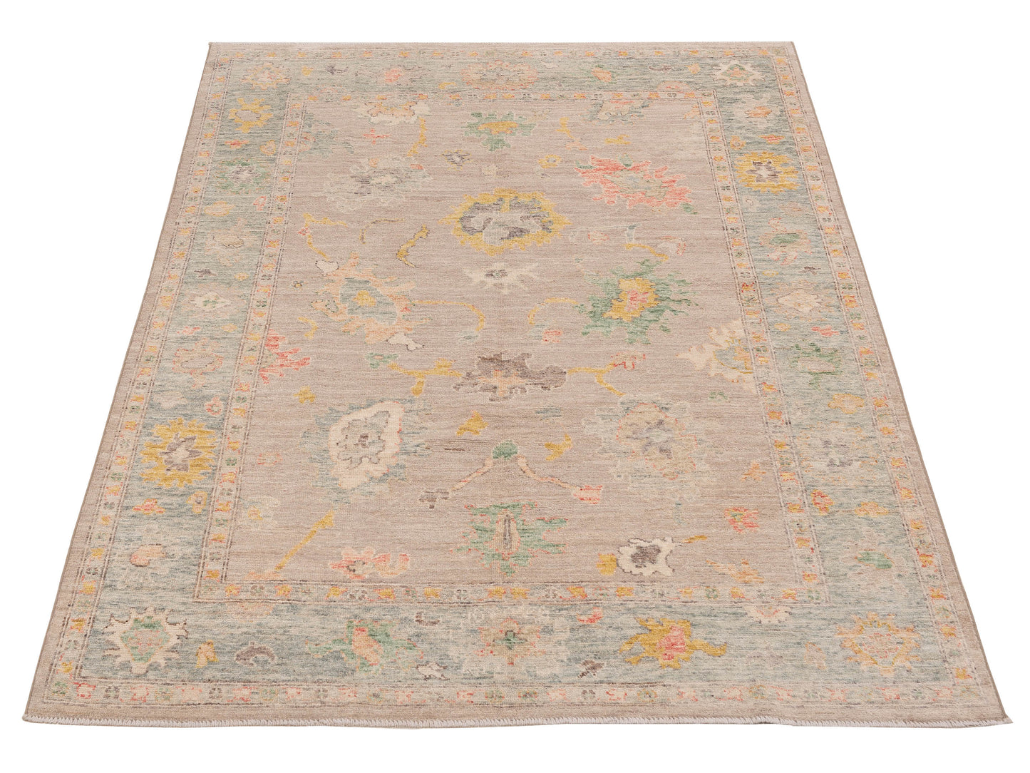 Anadol Oushak 151509 Light Gray Light Green 6.1x8.7 Hand Knotted Rug