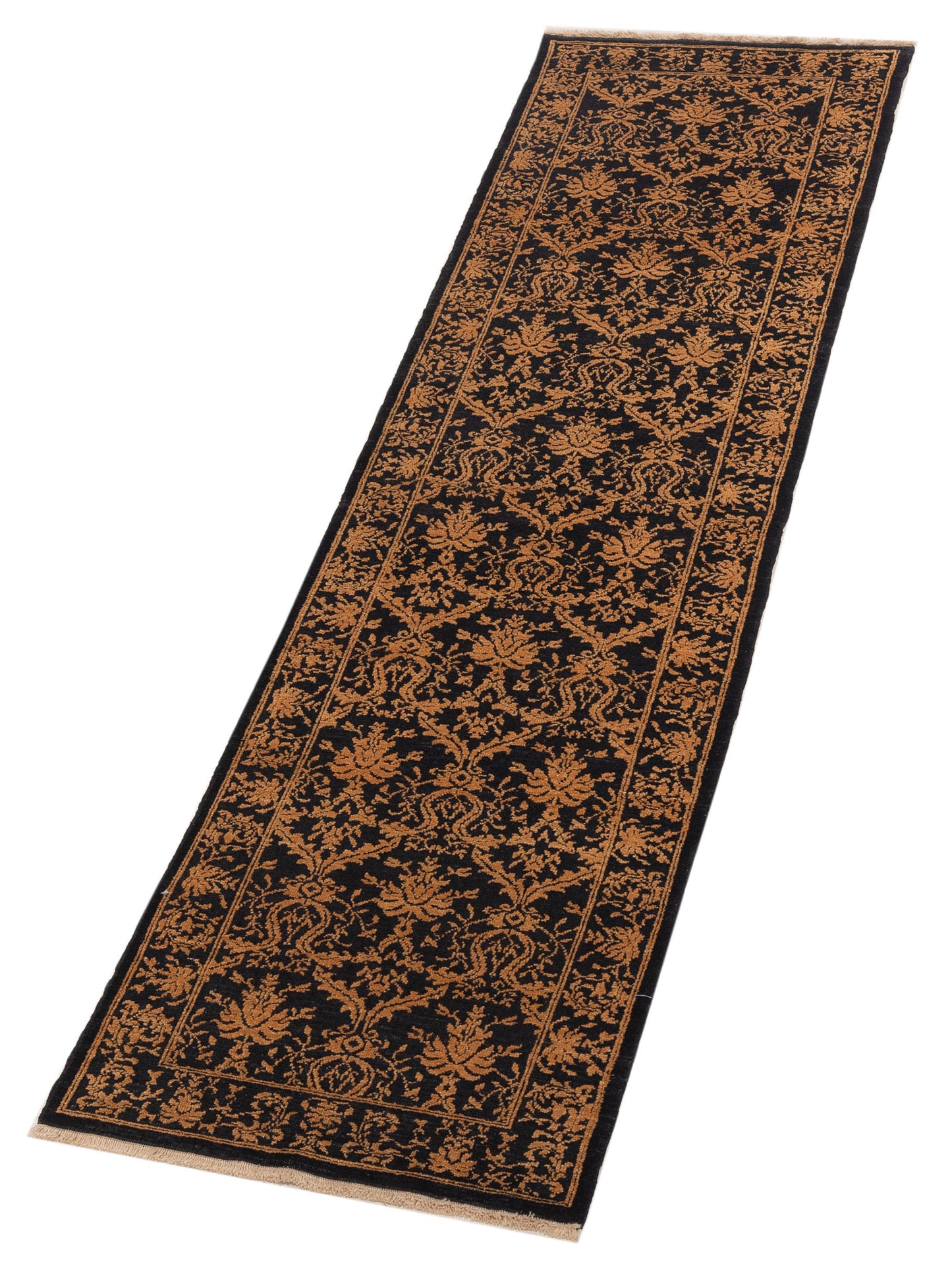 Defne Begonia Black Gold 2.8x9.5 Hand Knotted Rug