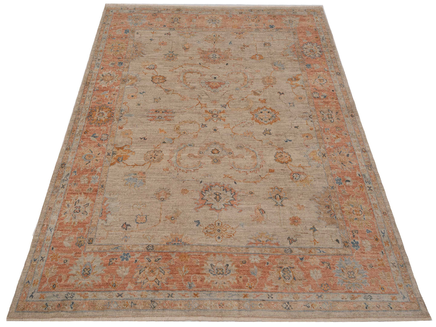 Angora Oushak 149287 Beige Rust 8.1x9.7 Hand Knotted Rug