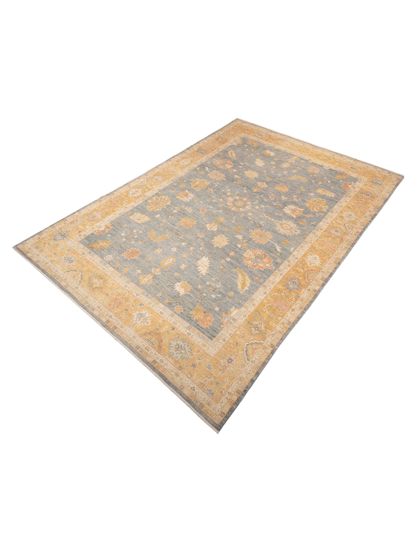 Angora Oushak 144510 Teal Blue Gold 12.6x18.10 Hand Knotted Rug