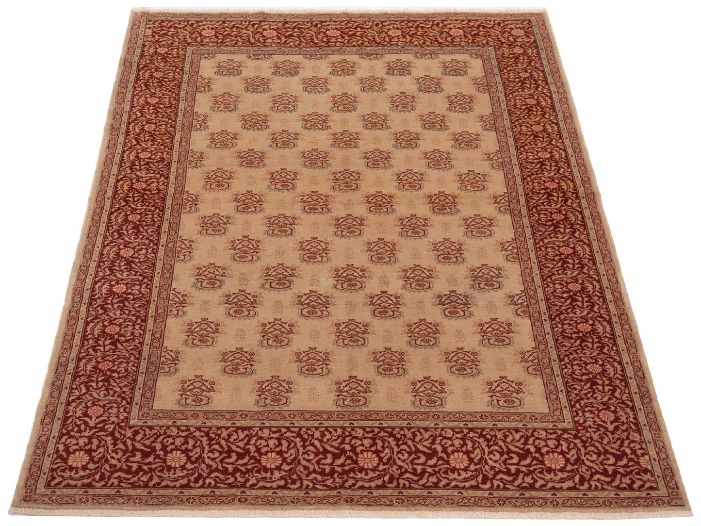 Antique Loom 147368 Beige Red 6.8x8.5 Hand Knotted Rug