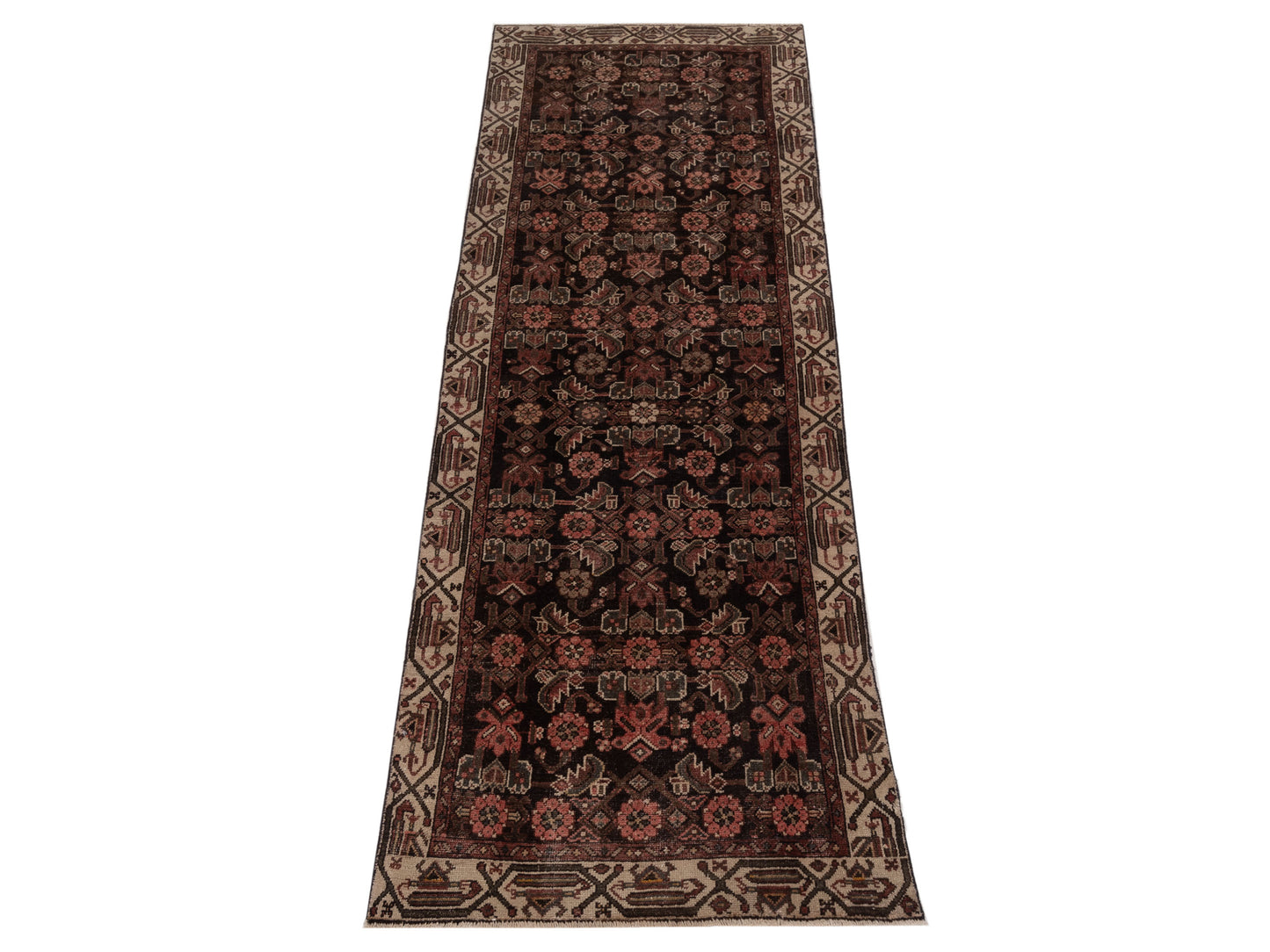 Persian 147334 Brown Ivory 3.2x9.8 Hand Knotted Rug