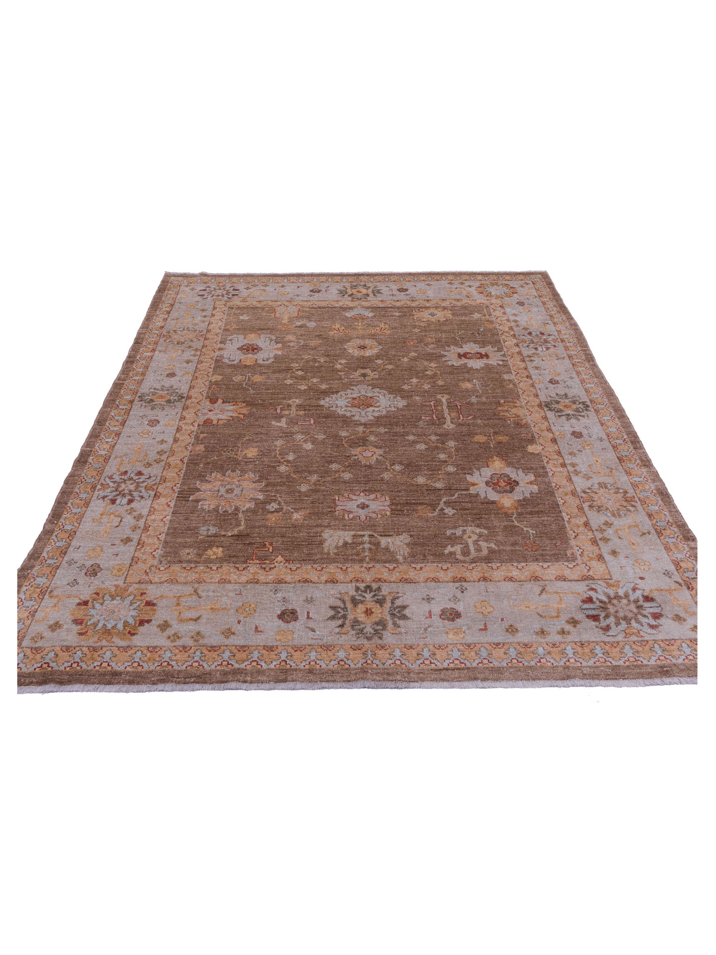 Angora Oushak 125577 Brown Silver 7.9x9.3 Hand Knotted Rug