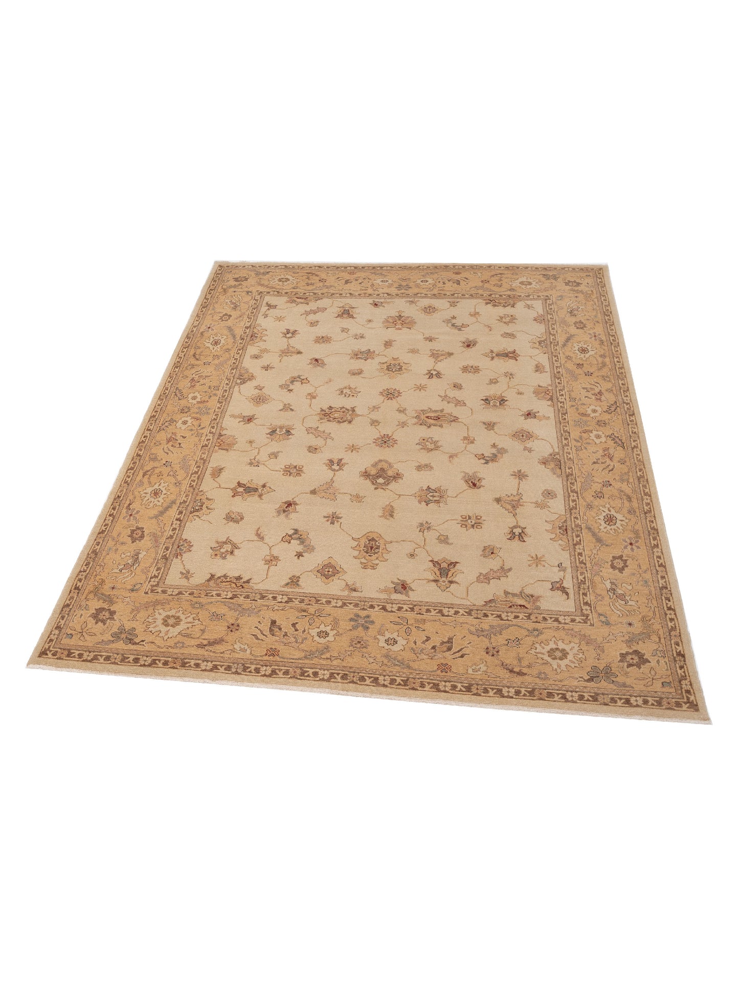 Turkish Elvan 79165 Ivory Gold 9.2x11.8 Hand Knotted Rug