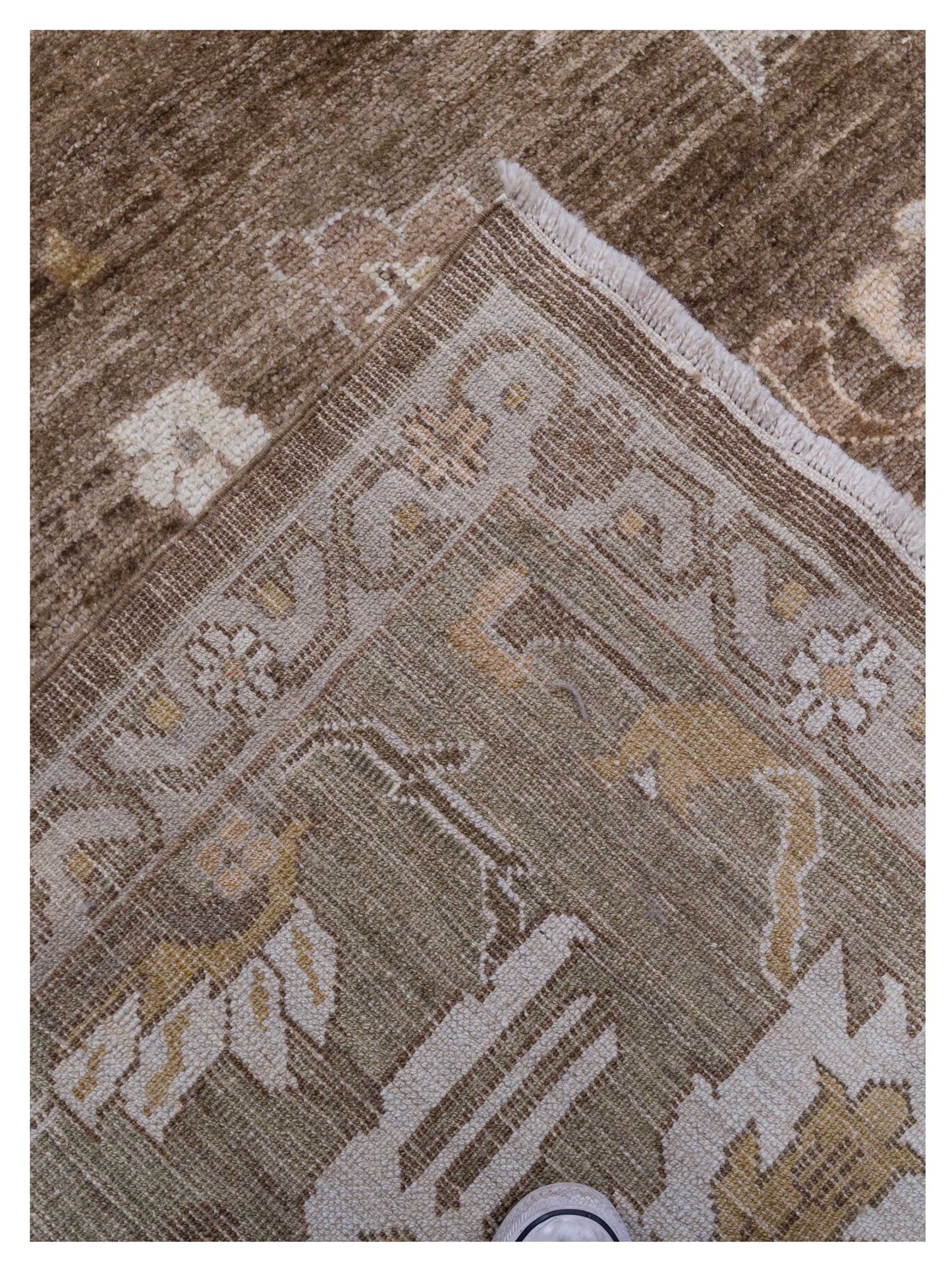 Angora Oushak 130284 Brown Green 14.4x17.11 Hand Knotted Rug