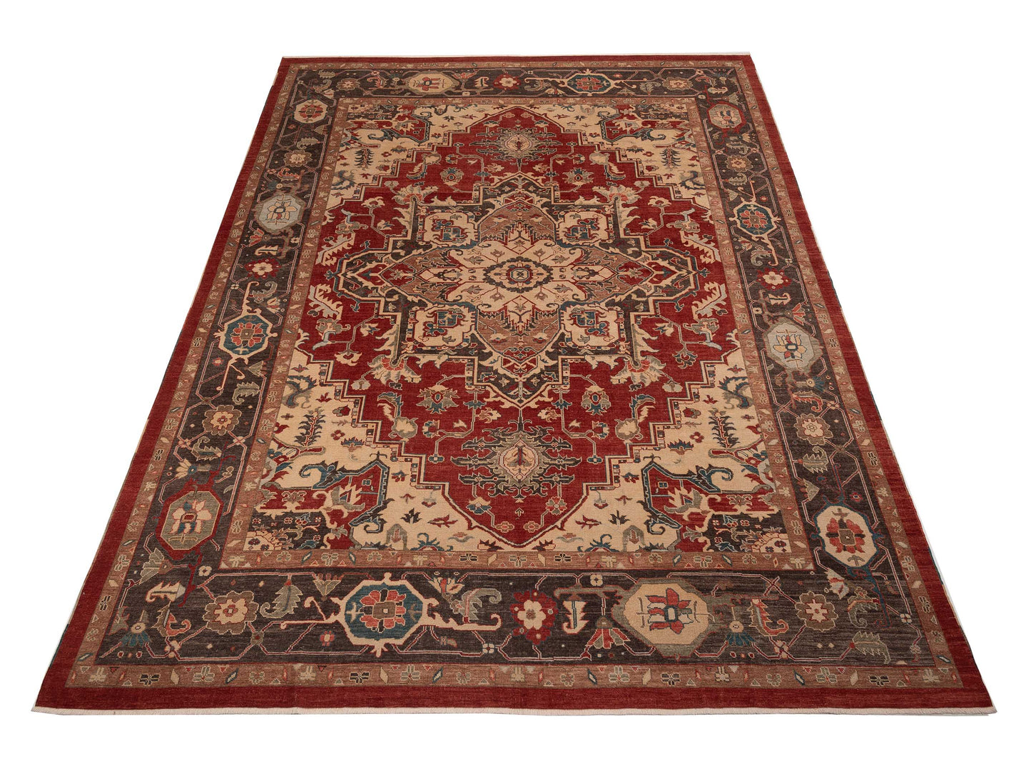 Angora Oushak 129835 Red Dark Brown 13x16.10 Hand Knotted Rug