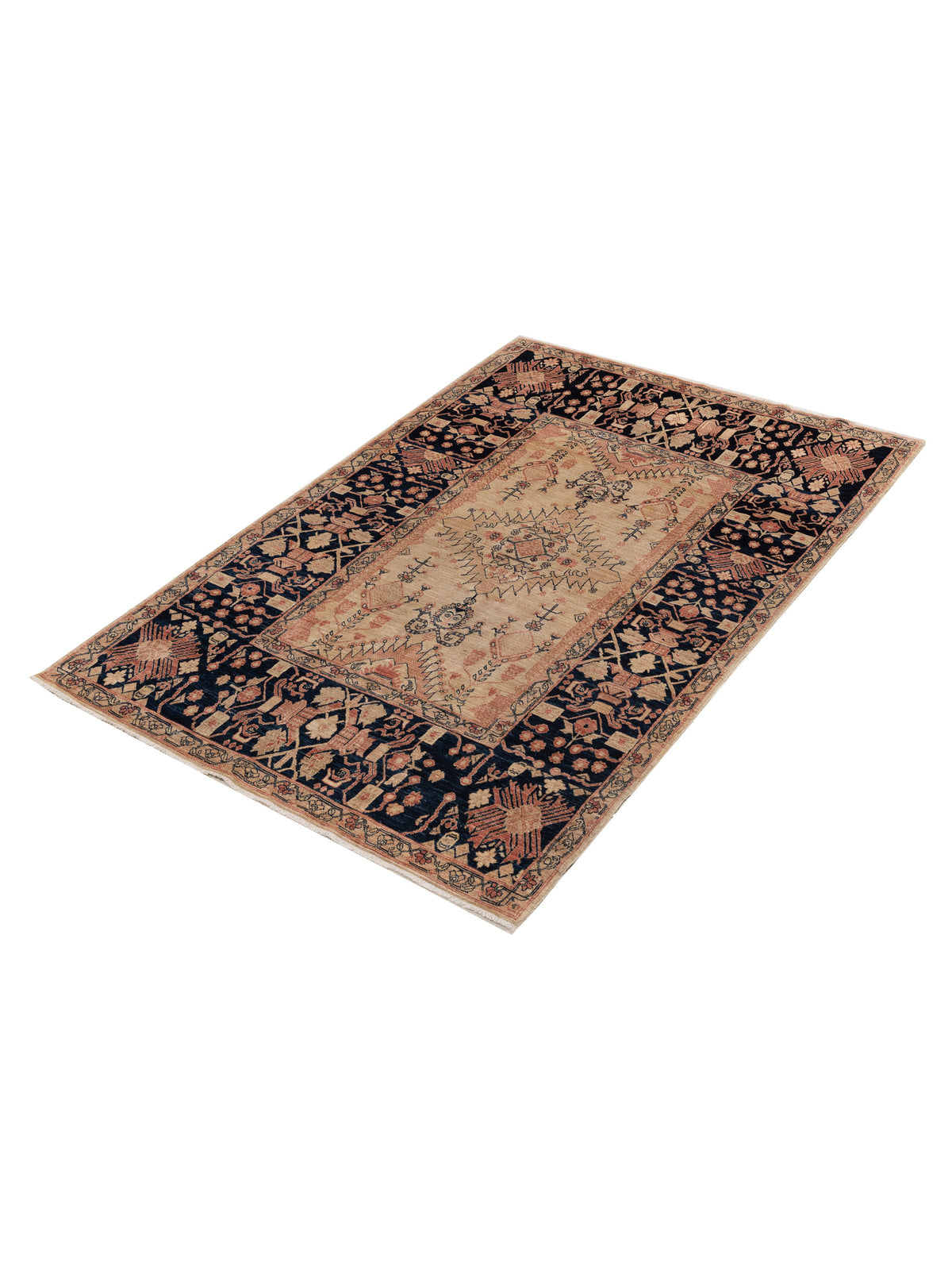 Akcha 154318 Beige Blue 5.5x8.1 Hand Knotted Rug