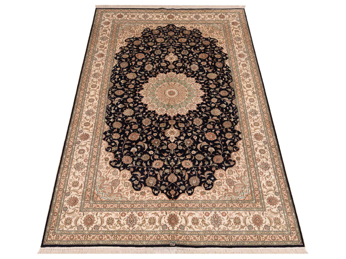 Pure Silk 122612 Black Ivory 5.1x7.9 Hand Knotted Rug