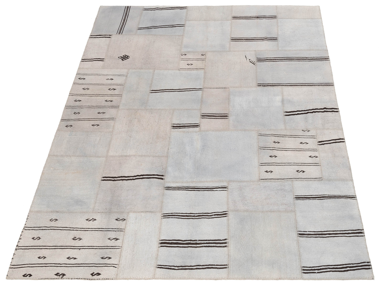 Turkish Vestige Patchwork 147795 Ivory Silver 8.3x9.10 Hand Knotted Rug