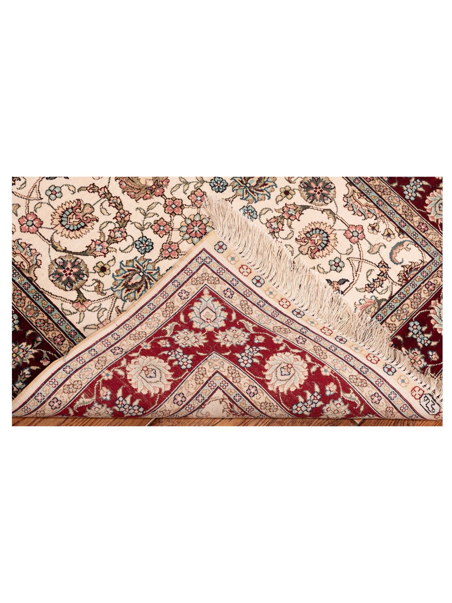 Pure Silk 122462 Ivory Red 2.7x8.3 Hand Knotted Rug