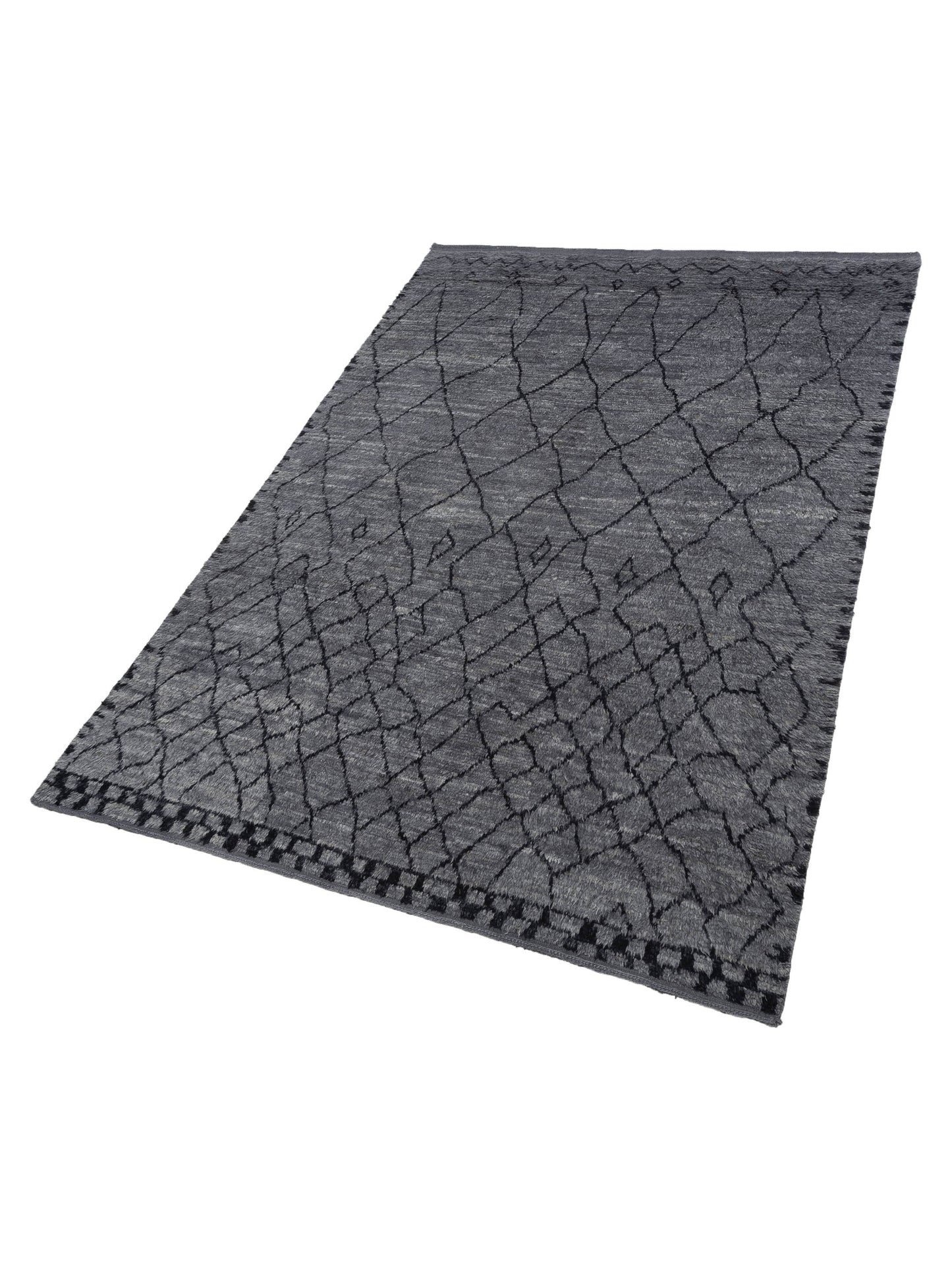 Berber Aspendos Gray Black 9.3x13.4 Hand Knotted Rug