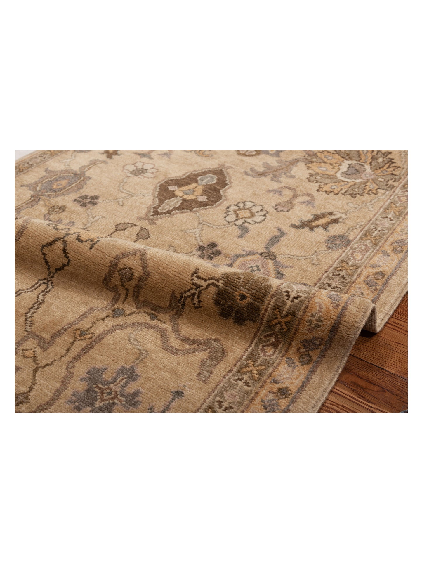 Turkish Elvan Gufte Light Brown Gold 2.11x8.11 Hand Knotted Rug