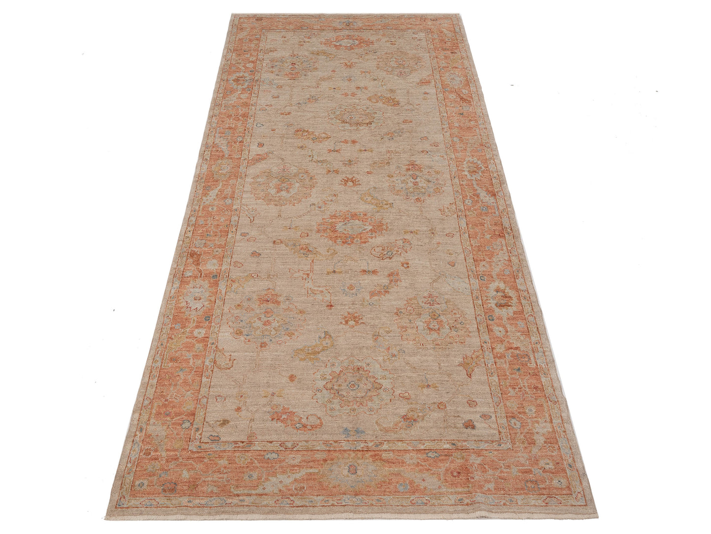 Angora Oushak 149291 Beige Rust 6.1x13.7 Hand Knotted Rug