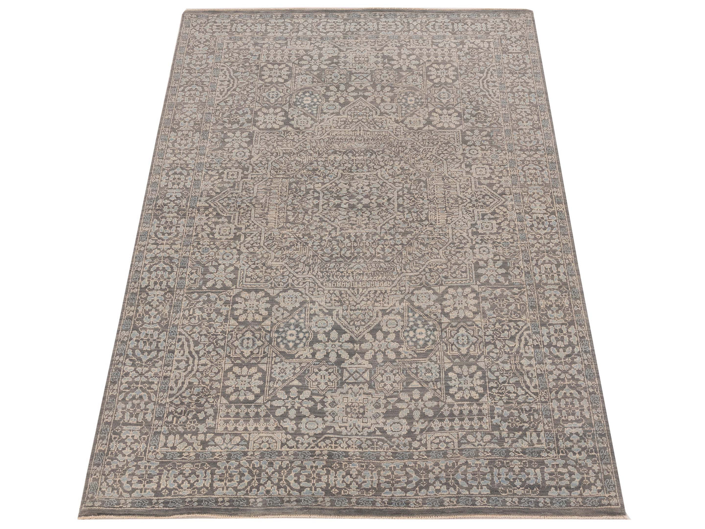 Mamluk 125098 Gray Gray 4.2x6.1 Hand Knotted Rug