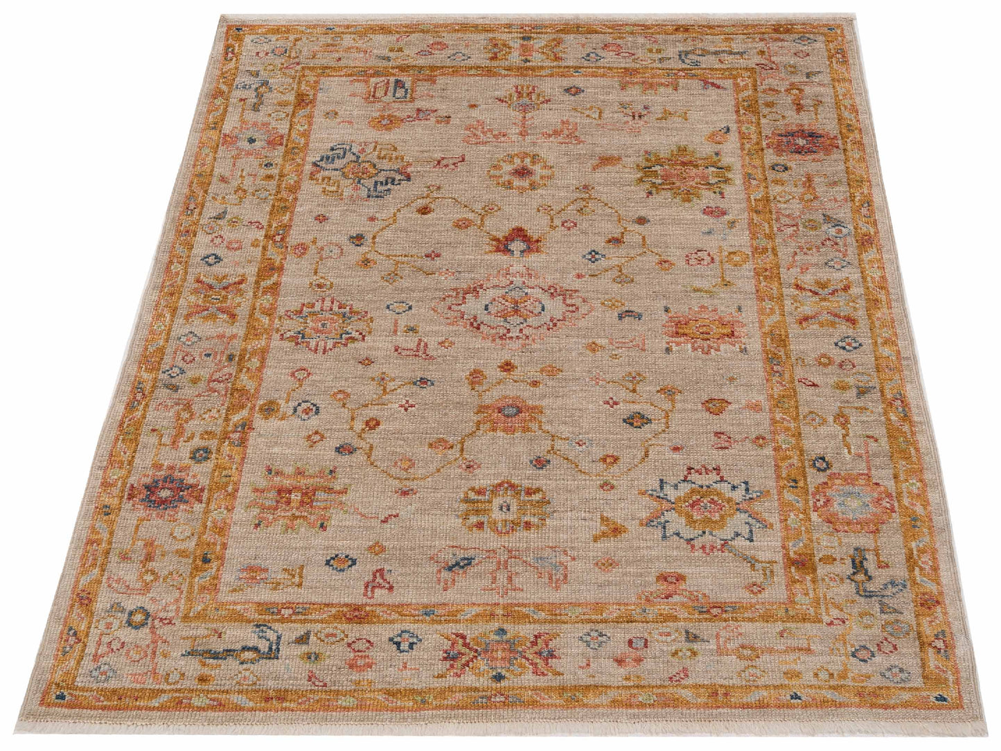 Angora Oushak 146546 Ivory Ivory 4.1x5.8 Hand Knotted Rug