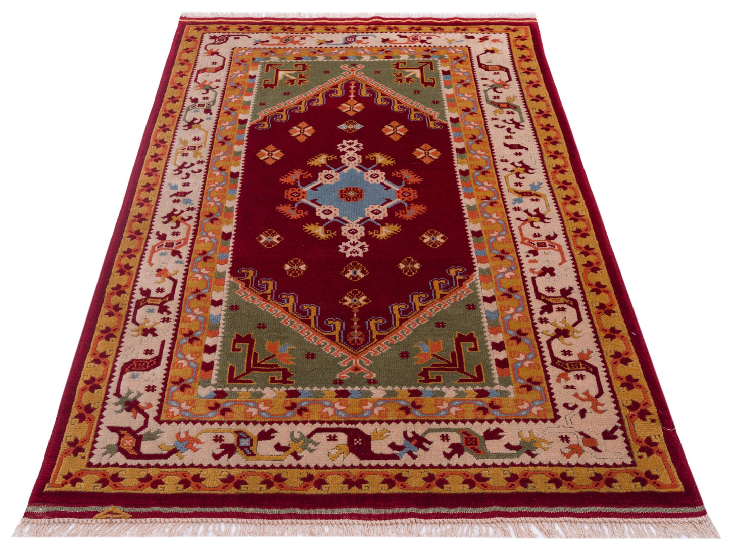 Turkish Shirwan 129682 Green Ivory 3.10x5.11 Hand Knotted Rug