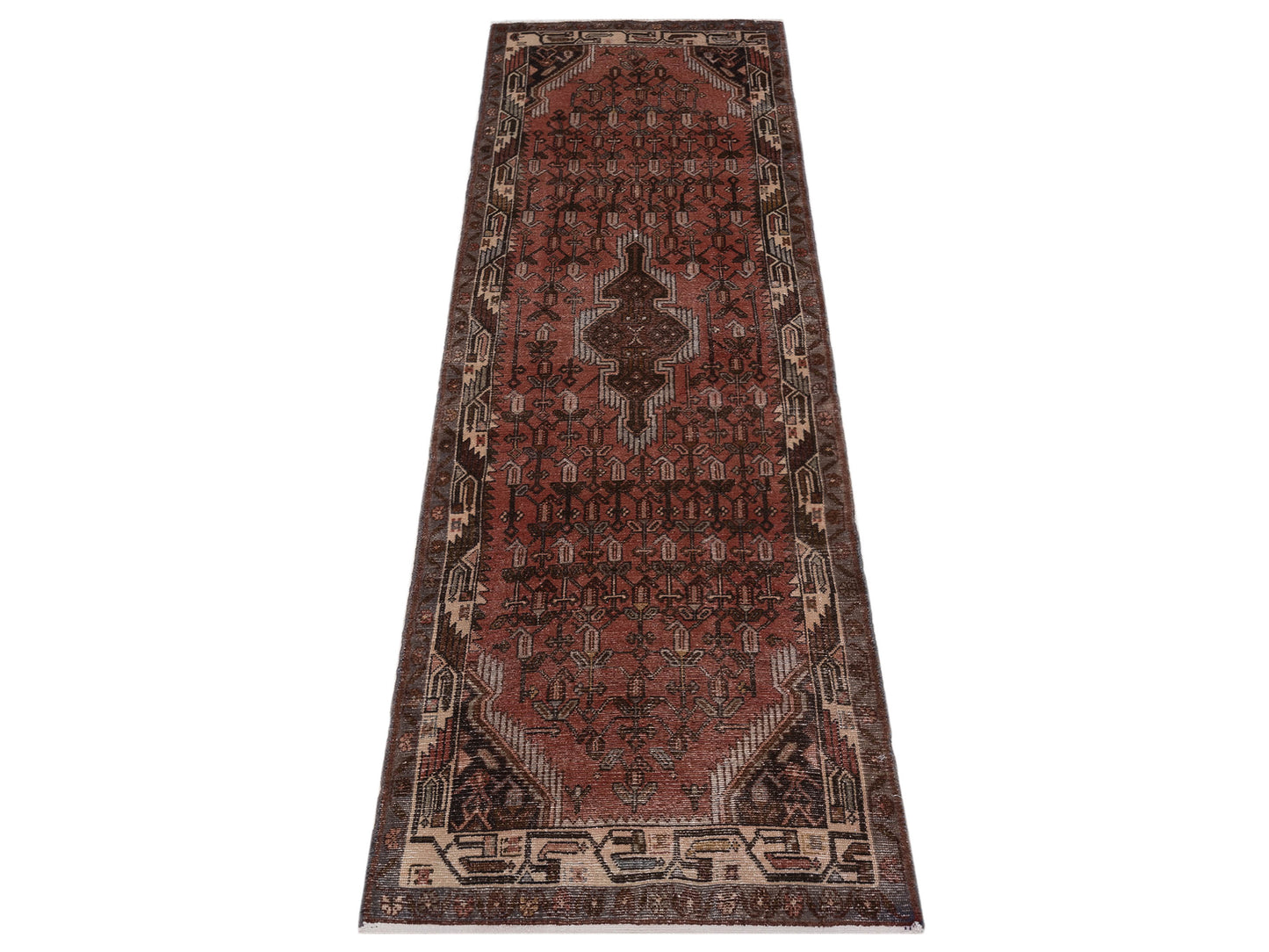 Persian 147701 Rust Ivory 2.8x9.5 Hand Knotted Rug