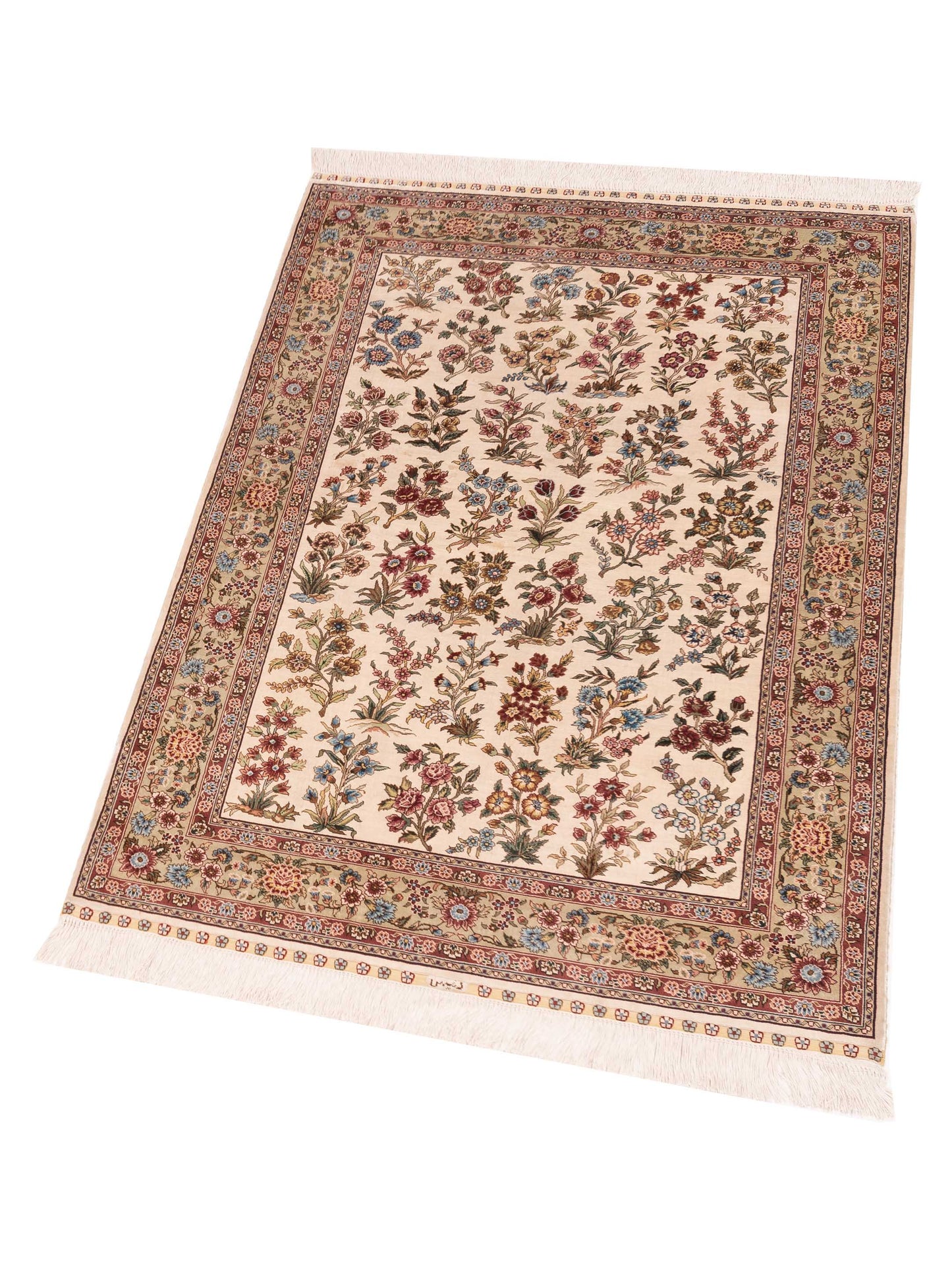 Pure Silk 125284 Ivory Green 3.1x4.7 Hand Knotted Rug