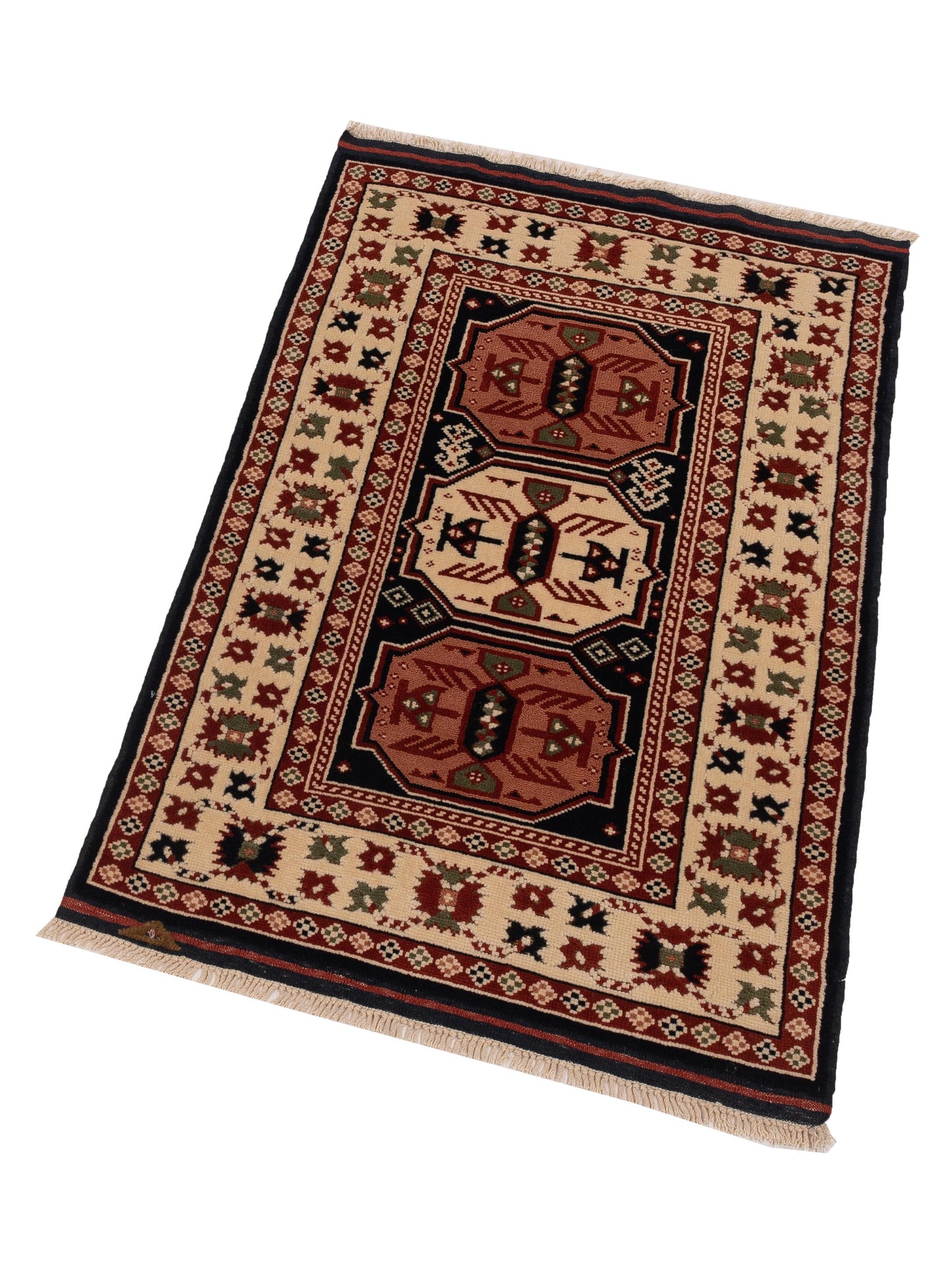 Turkish Shirwan 148368 Navy Ivory 3x4.8 Hand Knotted Rug