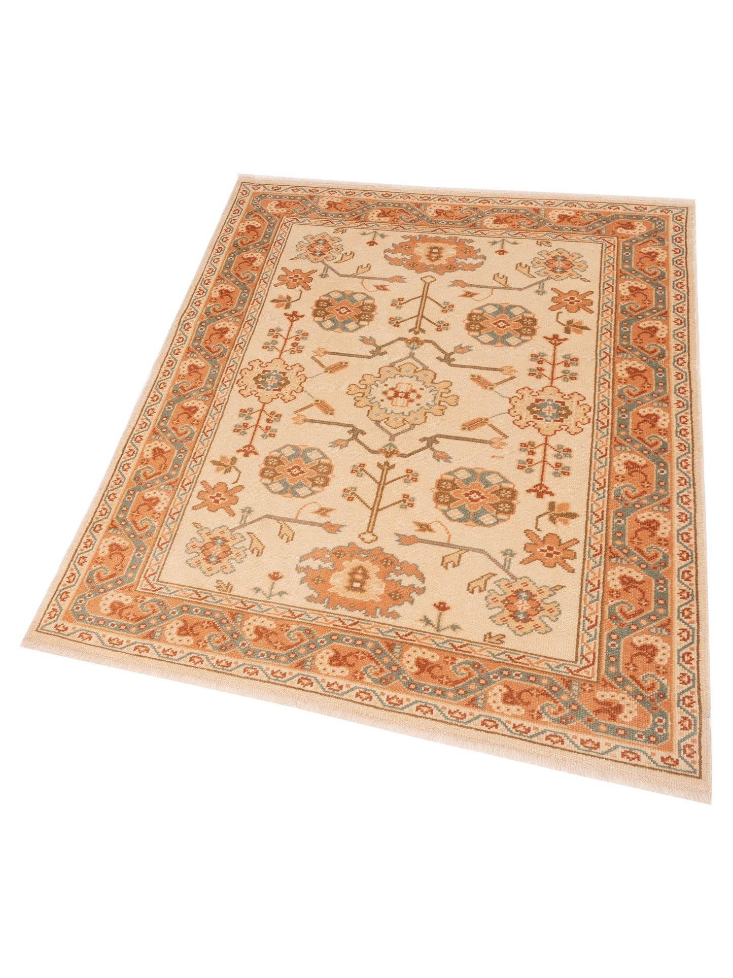 Anadol Oushak 129718 Ivory Pink 5.4x6.7 Hand Knotted Rug
