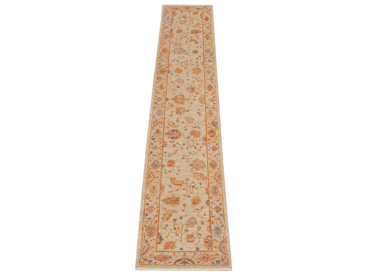 Angora Oushak 148274 Ivory Ivory 2.6x13.3 Hand Knotted Rug