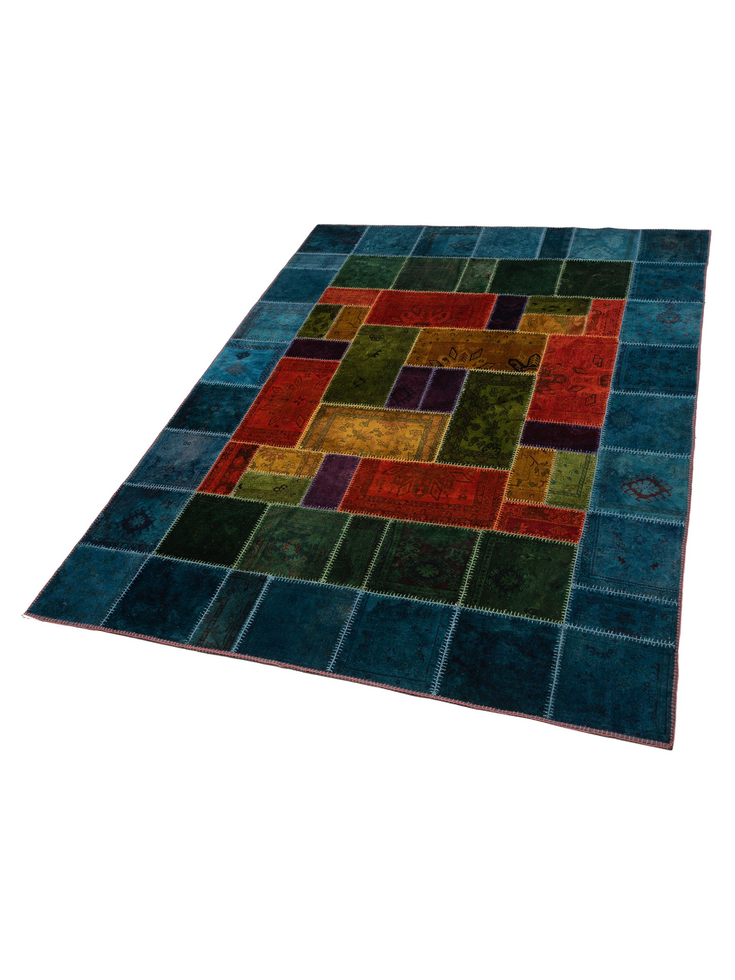 Turkish Vestige Patchwork 114230 Blue Green 9.8x12.8 Hand Knotted Rug