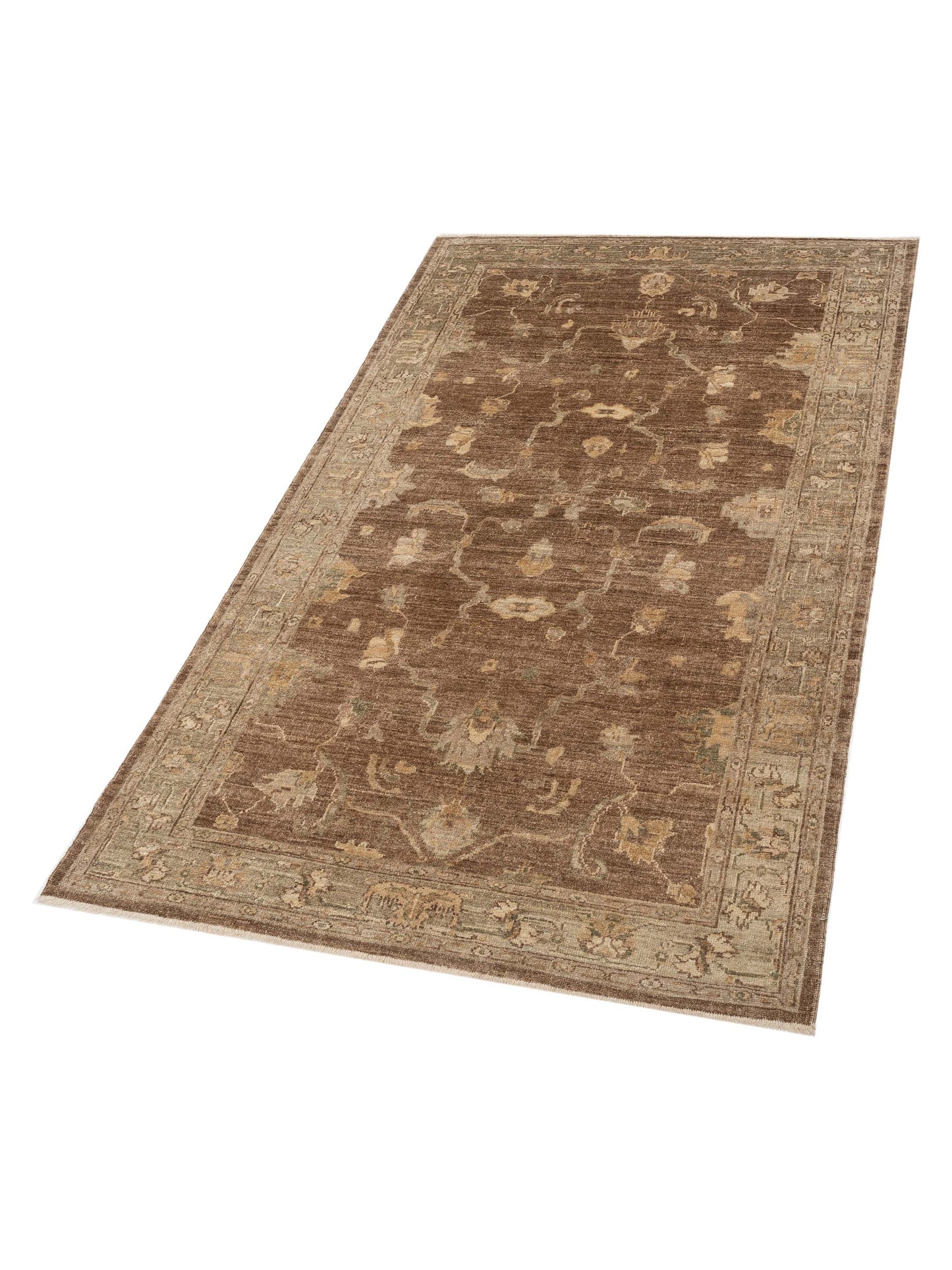 Angora Oushak 129149 Brown Green 6.3x10.8 Hand Knotted Rug