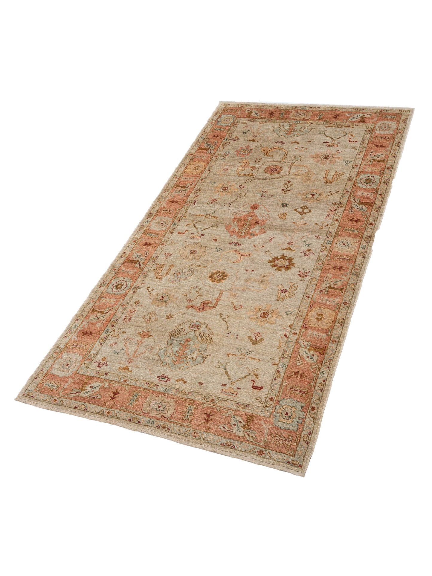 Angora Oushak 134283 Ivory Pink 6.1x12.4 Hand Knotted Rug