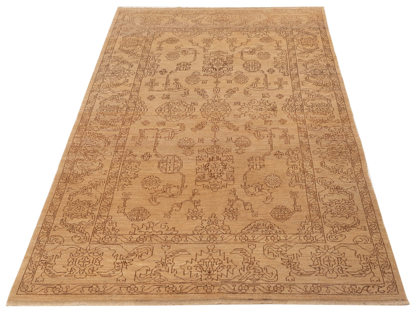Defne Emerald Gold Copper 6.1x8.11 Hand Knotted Rug
