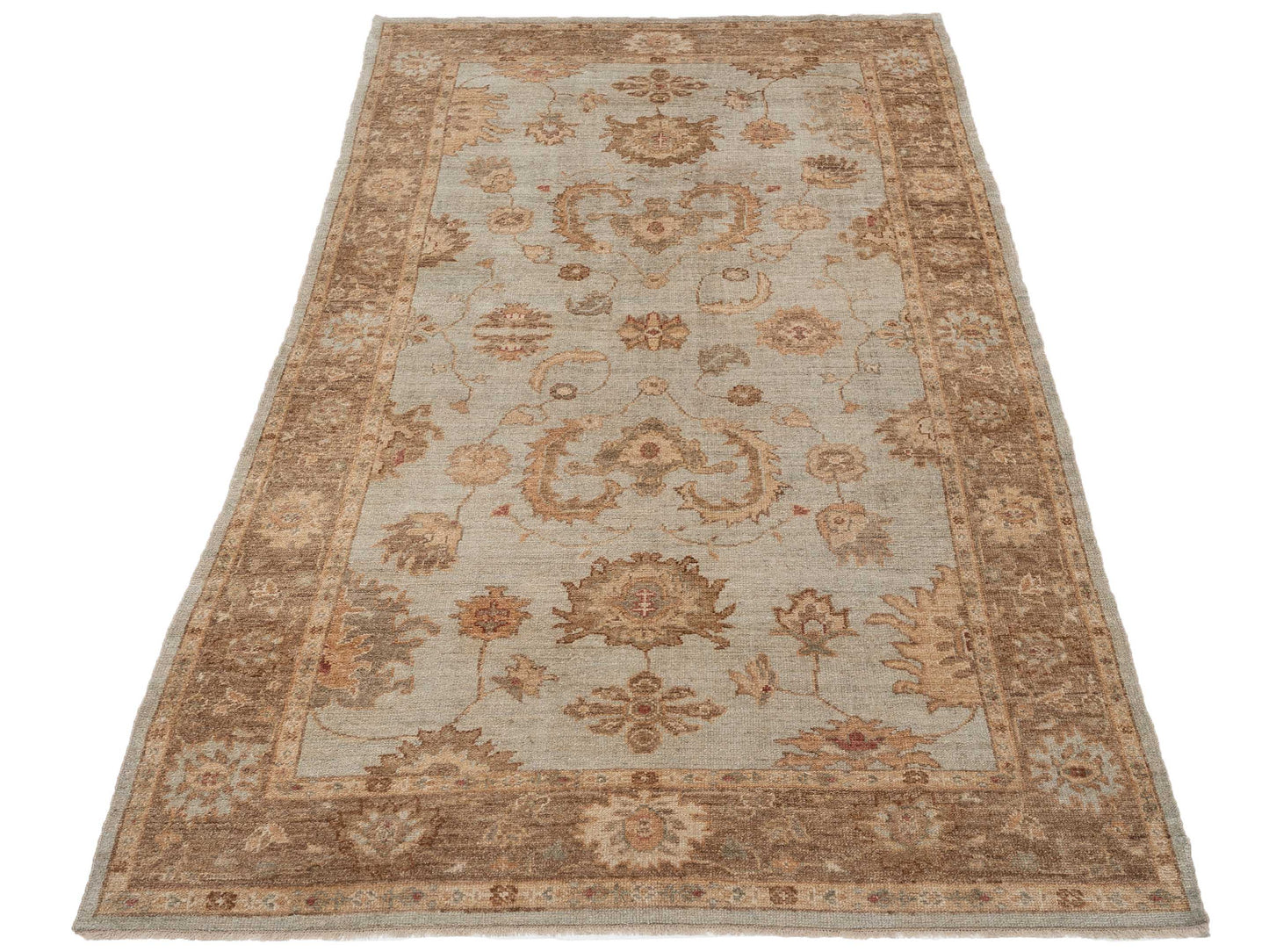 Angora Oushak 112030 Ice Blue Brown 5.10x11.9 Hand Knotted Rug