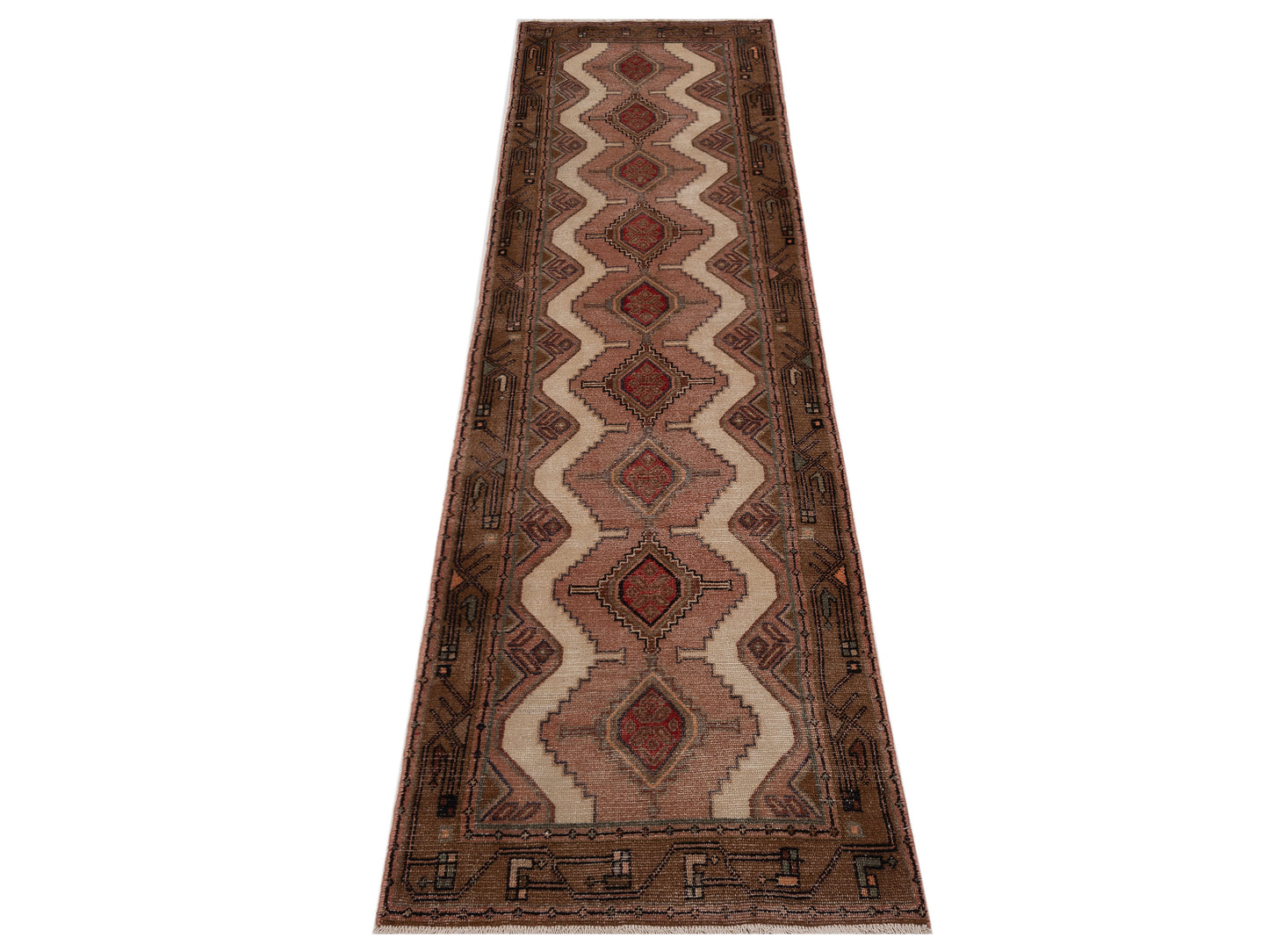 Persian 147733 Ivory Brown 2.7x10 Hand Knotted Rug