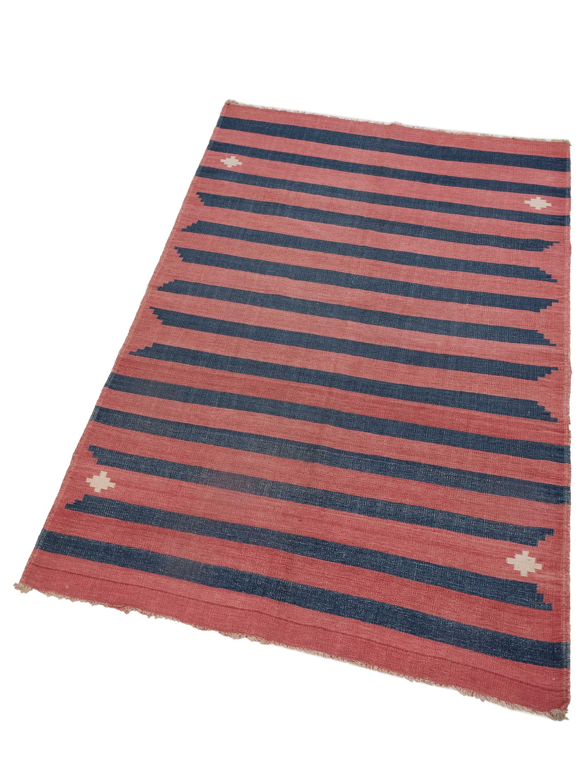 Old Afghan Dhurrie 25119 Rose Blue 3.11x7.3 Hand Woven Rug