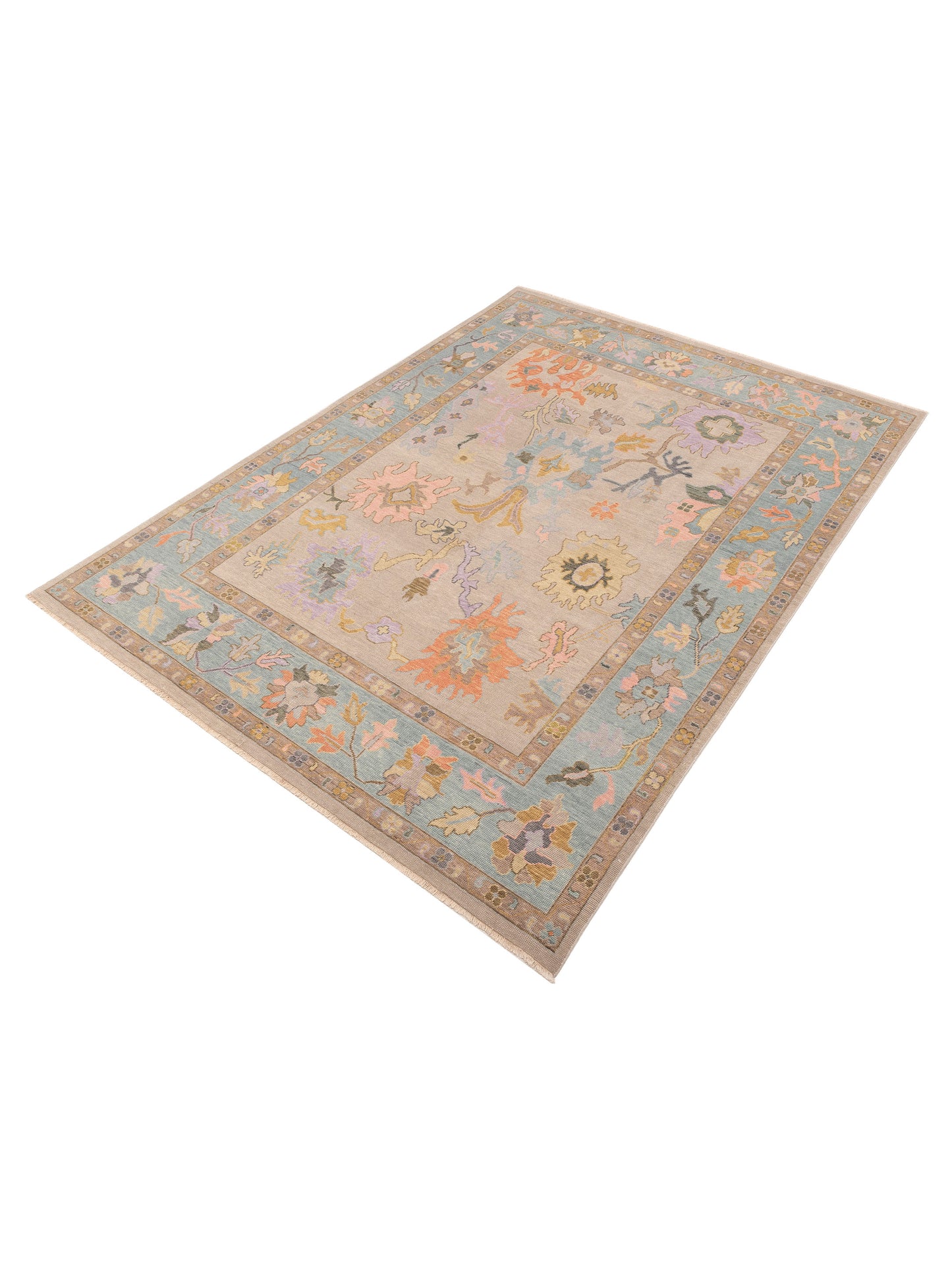 Anadol Oushak 150829 Ivory Blue 8.9x11.11 Hand Knotted Rug