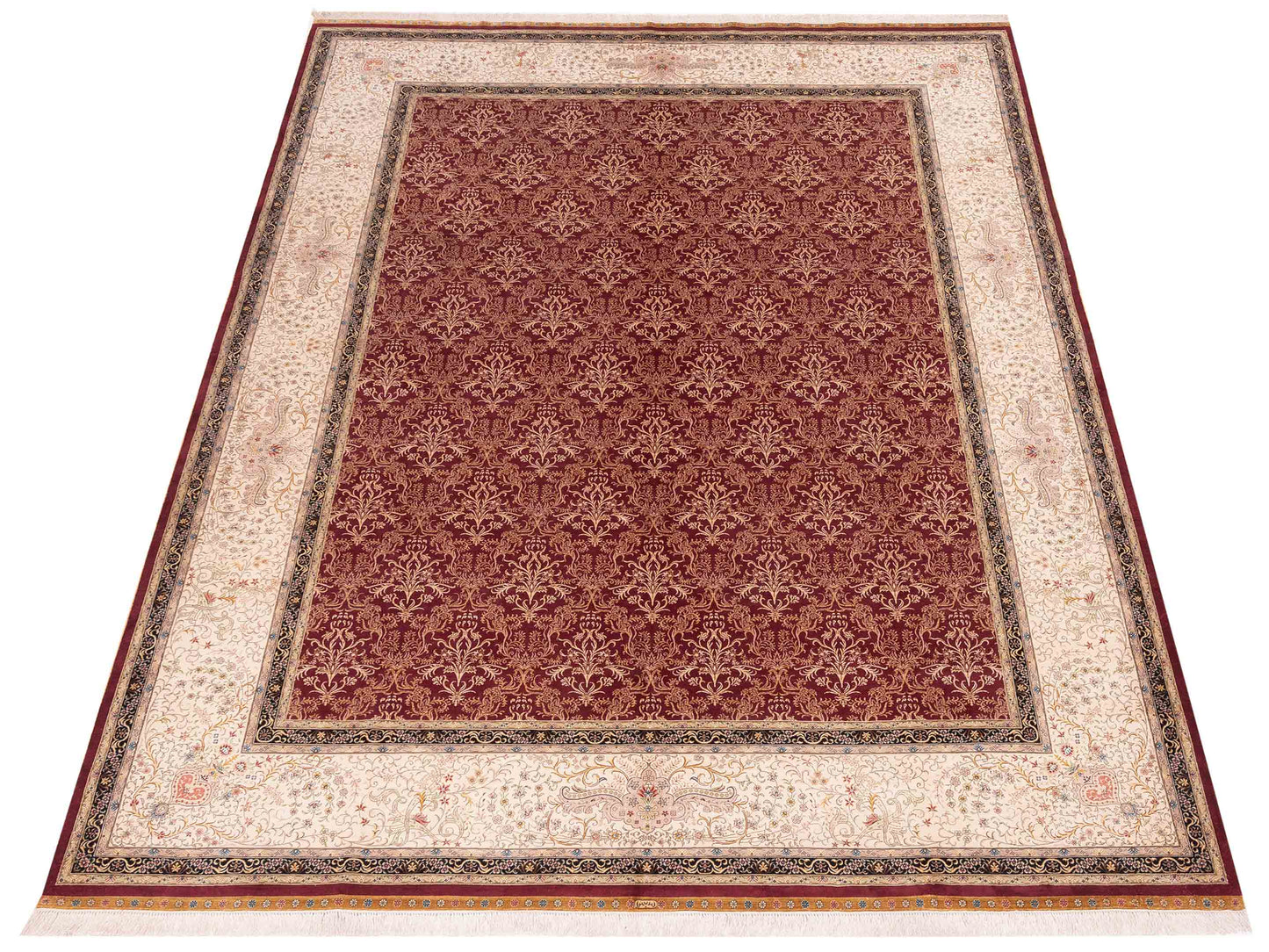 Pure Silk 113777 Red Ivory 9.1x12.7 Hand Knotted Rug