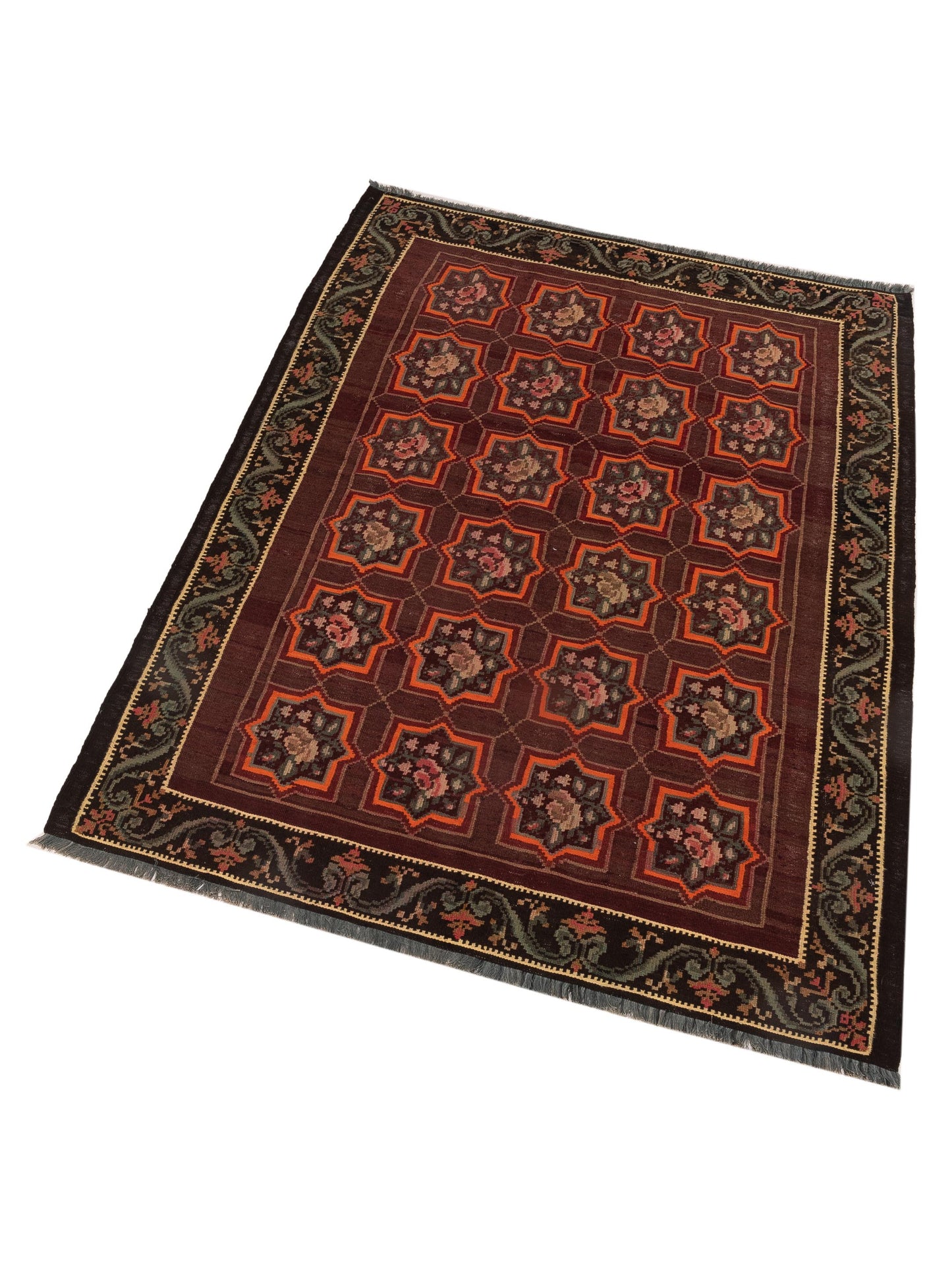 Old Basserabian Kilim 74997 Burgundy Black 4.11x6.11 Hand Woven Rug