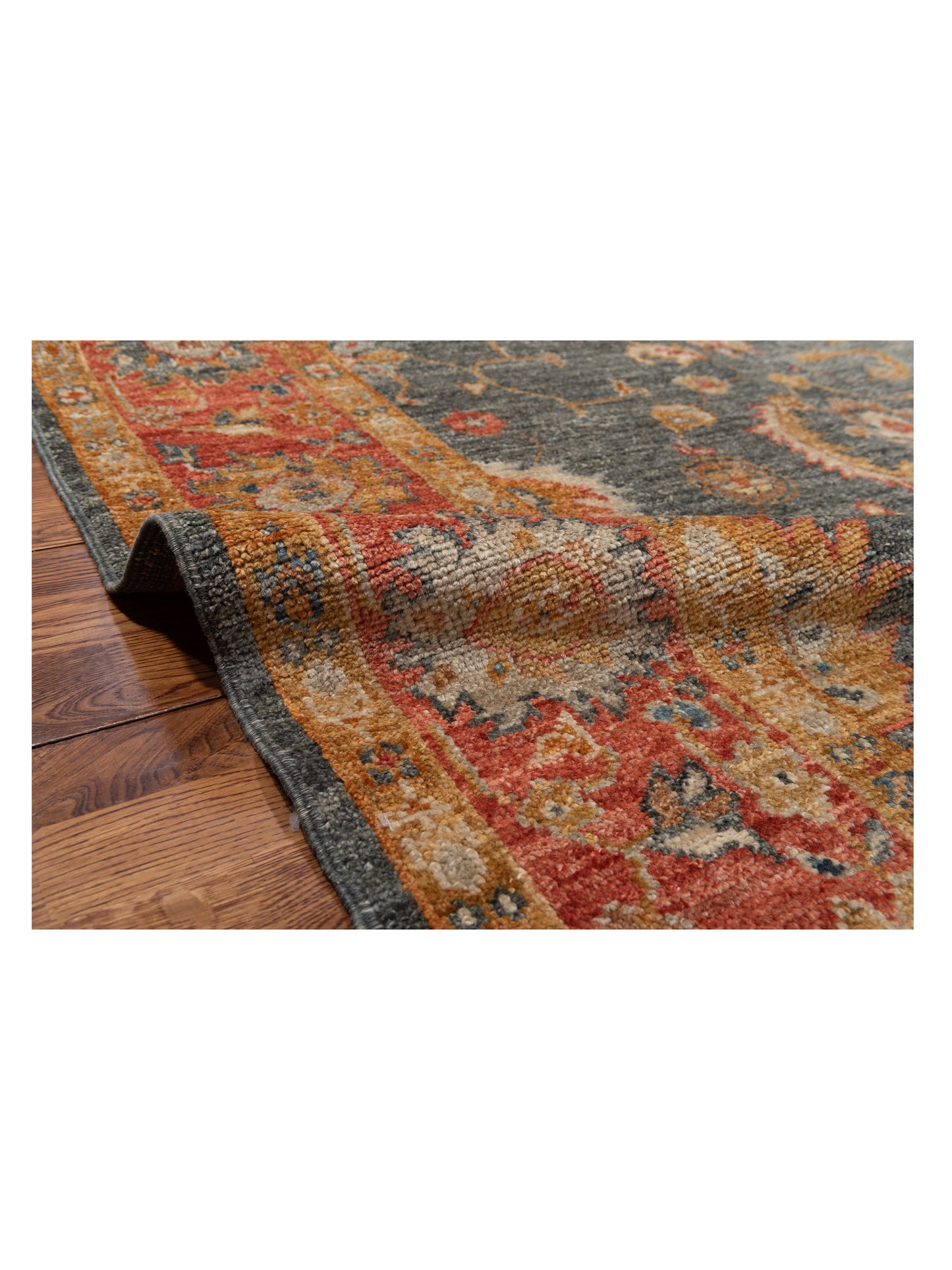 Angora Oushak 144582 Teal Blue Red 6.3x13.8 Hand Knotted Rug
