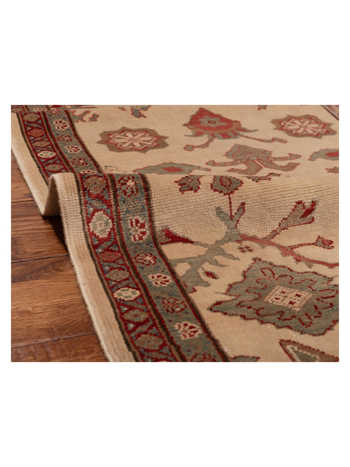 Antique Loom 147345 Ivory Green 3x11.1 Hand Knotted Rug