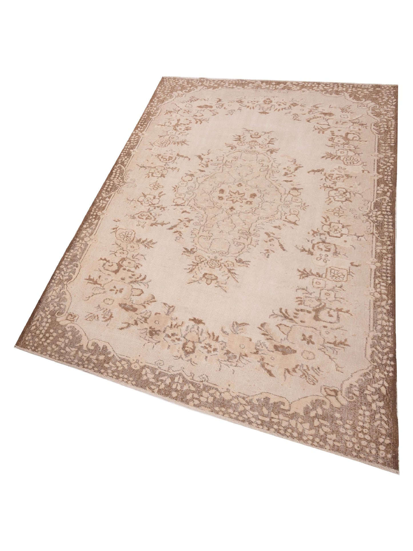 Vintage 121982 Beige Brown 5.11x9.3 Hand Knotted Rug