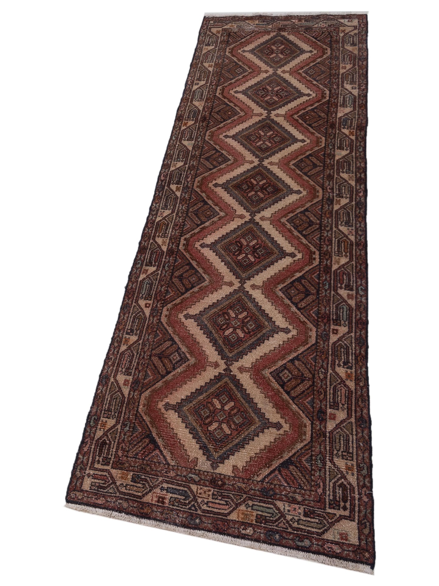 Persian 147724 Ivory Brown 2.5x9.4 Hand Knotted Rug