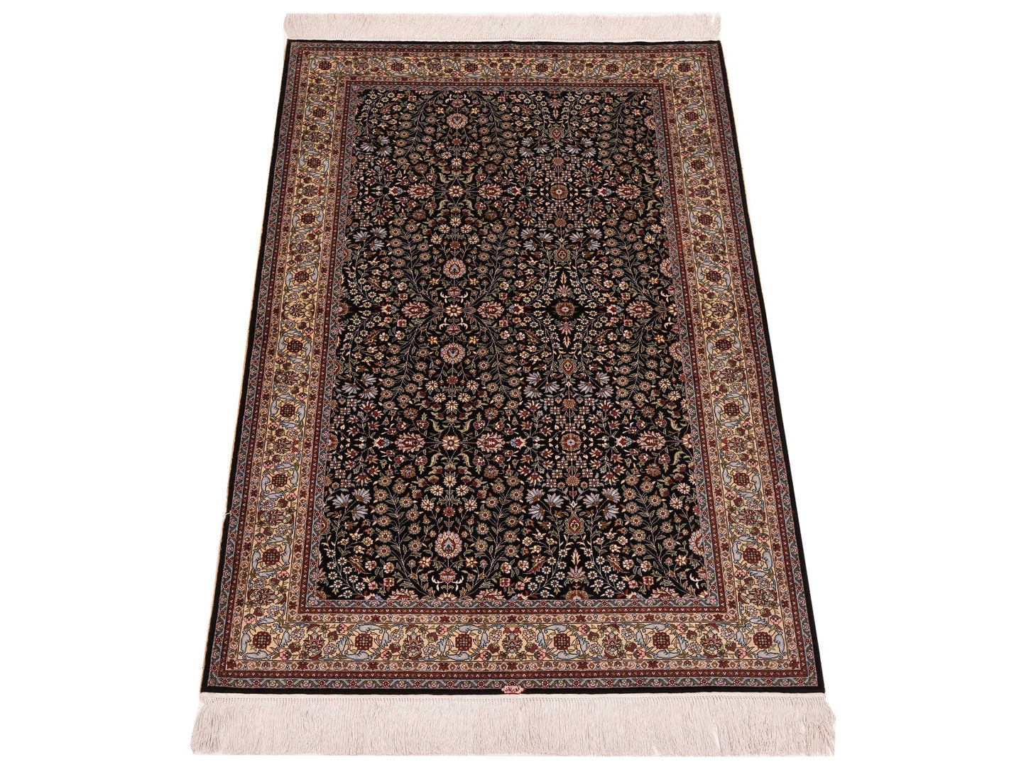 Pure Silk 122366 Black Ivory 3.1x5.2 Hand Knotted Rug