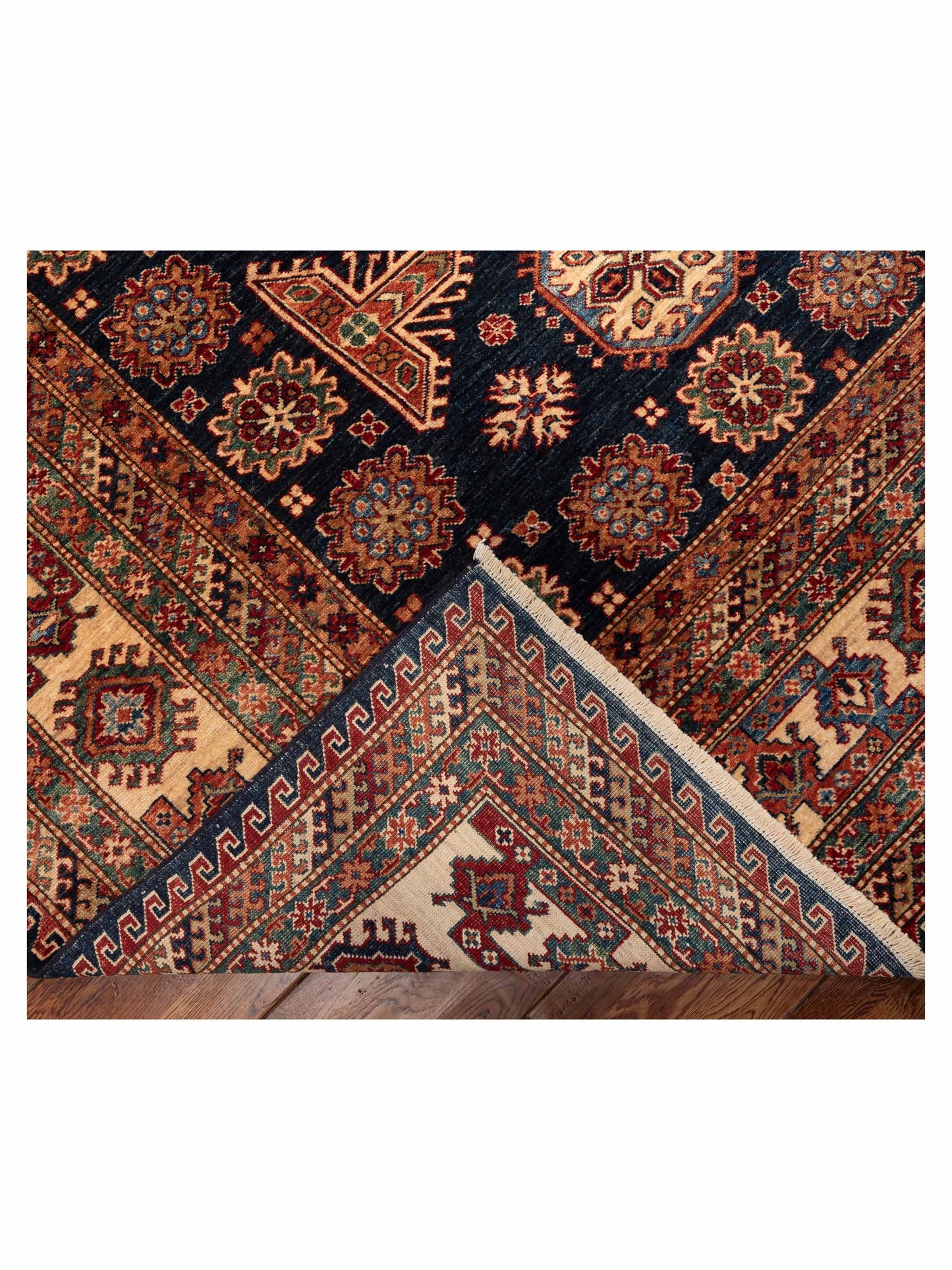 Artisan Kazak 152849 Navy Ivory 9.9x13.8 Hand Knotted Rug