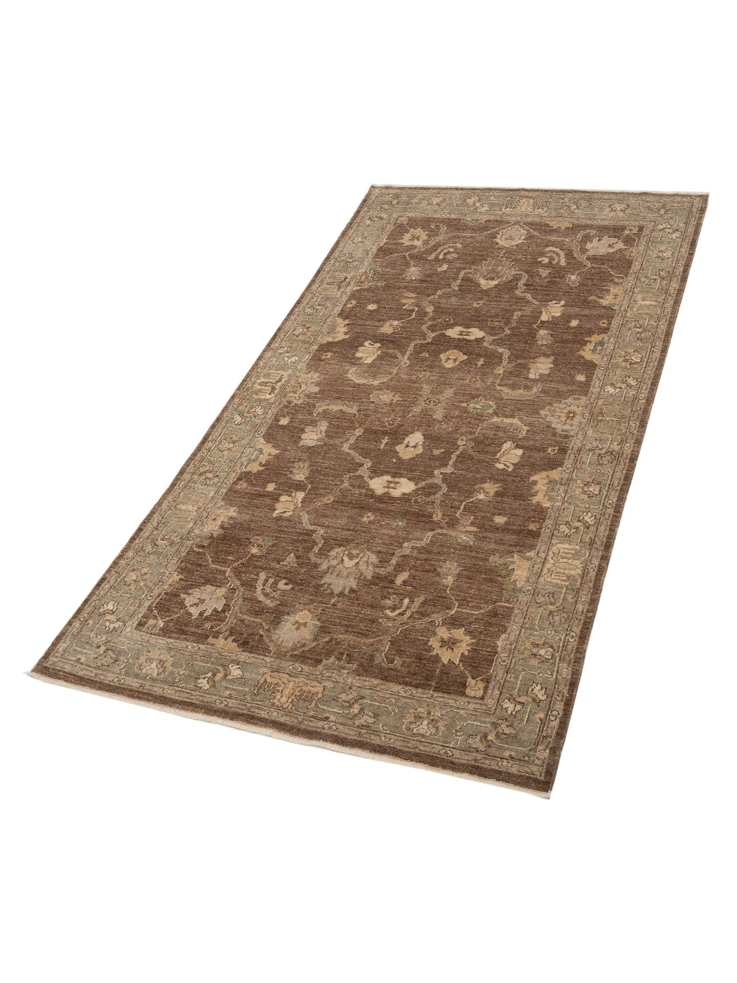 Angora Oushak 130293 Brown Green 6.2x11.9 Hand Knotted Rug
