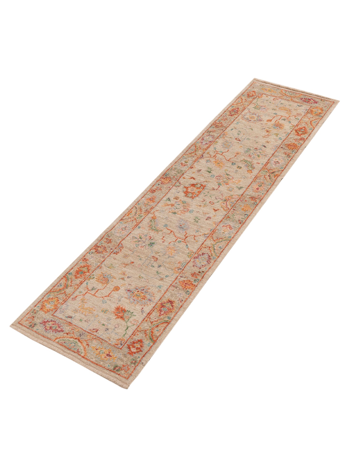 Angora Oushak 153987 Beige Brown 2.6x9.6 Hand Knotted Rug