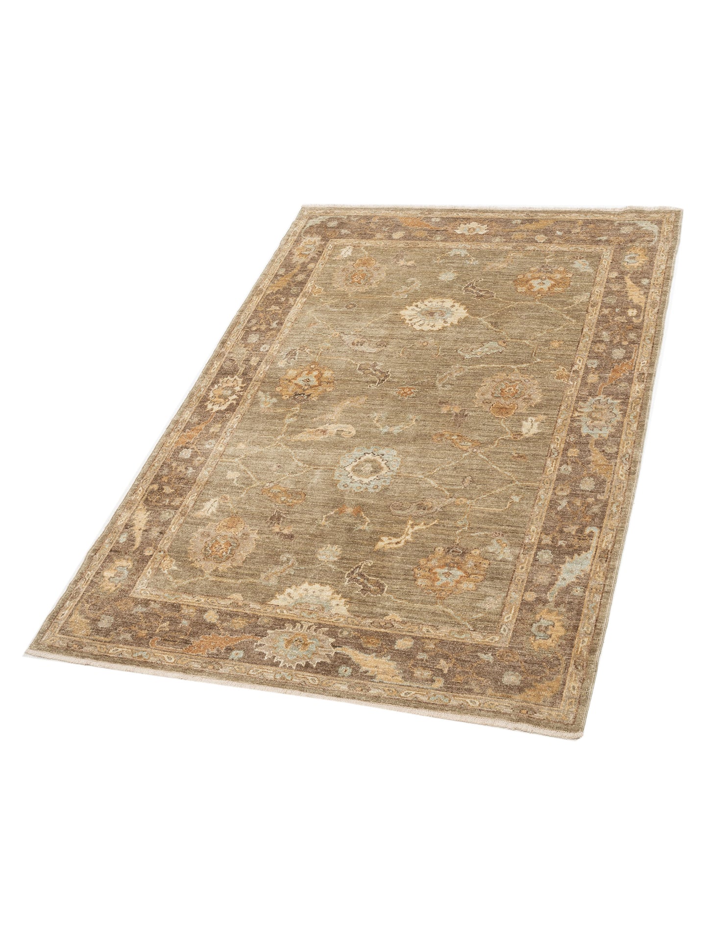 Angora Oushak 129255 Green Brown 6.3x9 Hand Knotted Rug