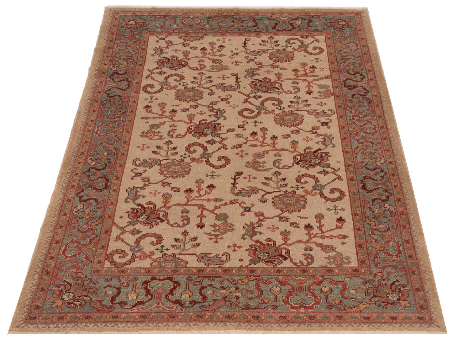 Antique Loom 147466 Ivory Blue 6.10x9.1 Hand Knotted Rug